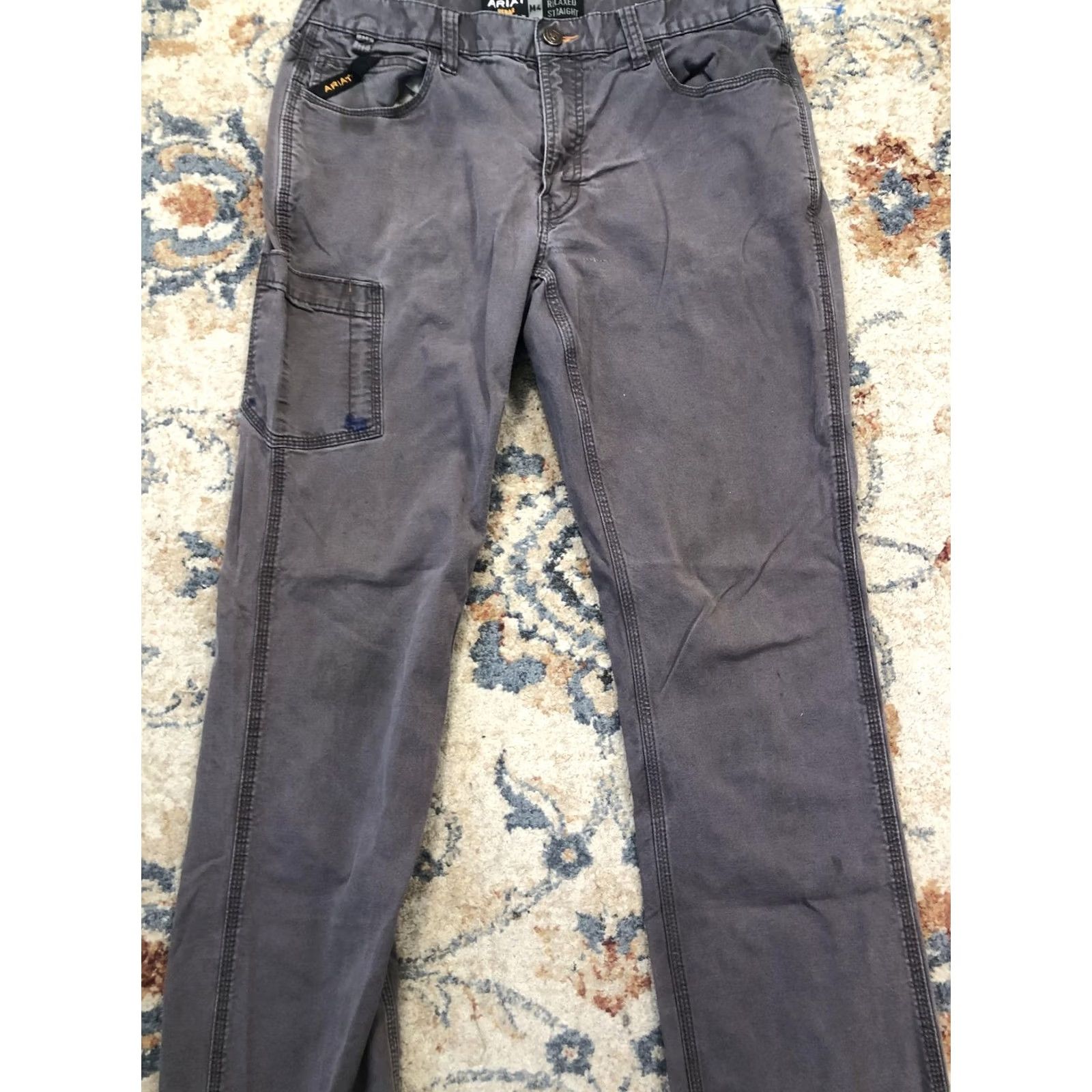 Ariat Ariat Rebar M4 Relaxed Straight Work Pants Mens 32x32 Gray Carpenter 5-Pocket Design Cargo Pocket Logo Vertical Size US 32 / EU 48 - 3 Thumbnail