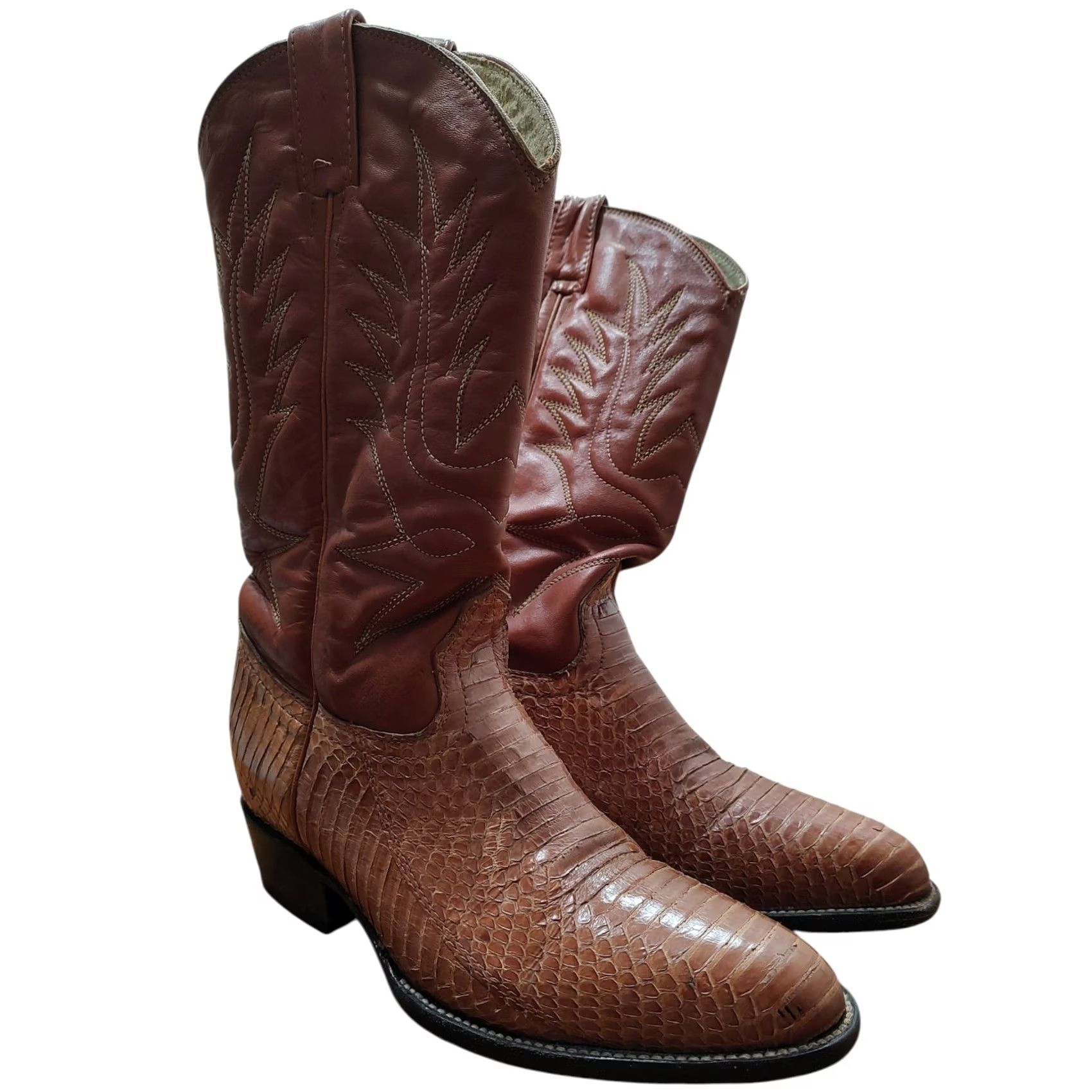 Skin VINTAGE Cow Jim Western Cowboy Snake Skin Boots Mens Size 9 D Brown Leather 90s Southwestern Cowboy Shoes Mens Size US 9 / EU 42 - 3 Thumbnail