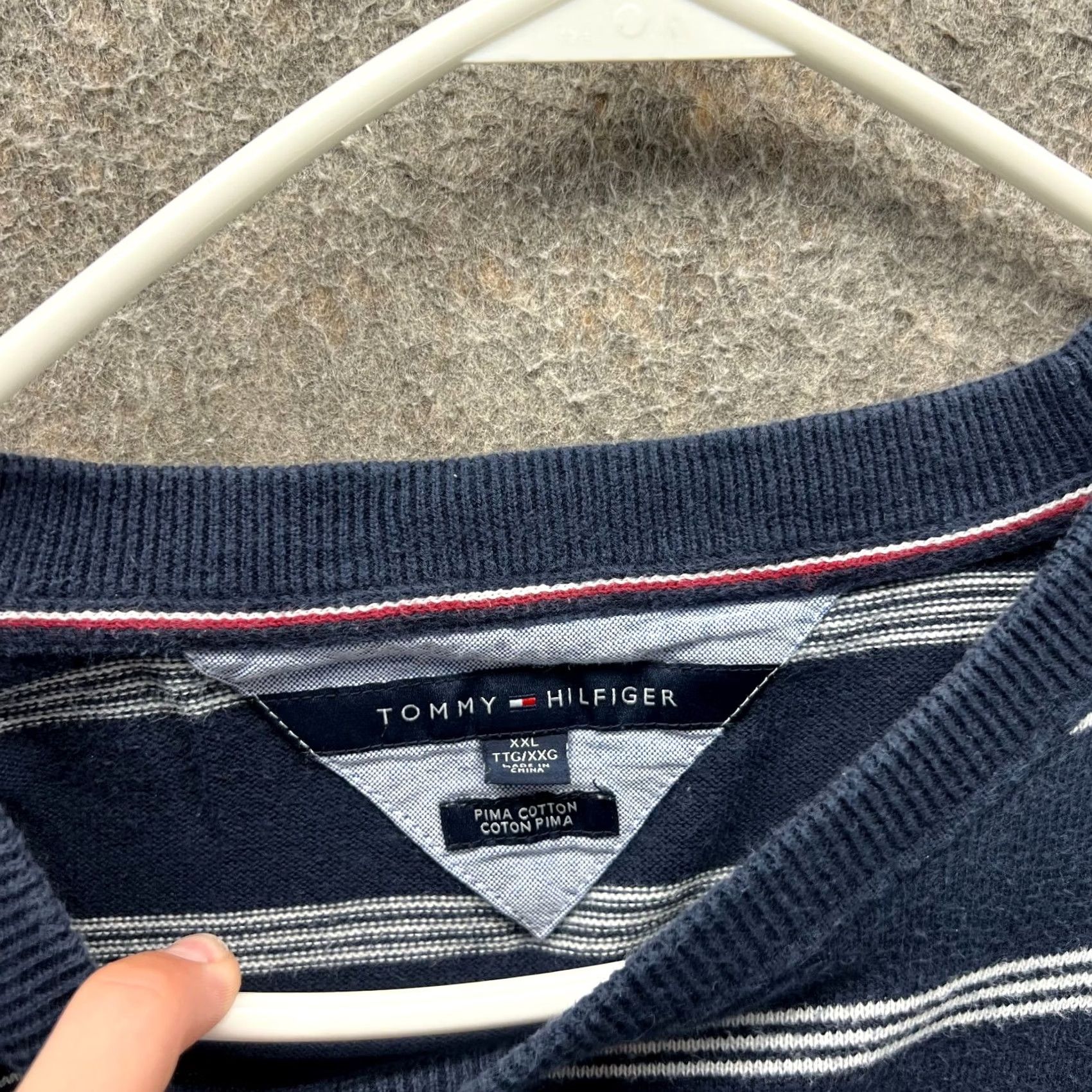 Tommy Hilfiger VINTAGE Tommy Hilfiger Sweatshirt Mens XXL Blue Striped Crewneck Pullover Pima Cotton Fleece Logo Size US XXL / EU 58 / 5 - 7 Thumbnail