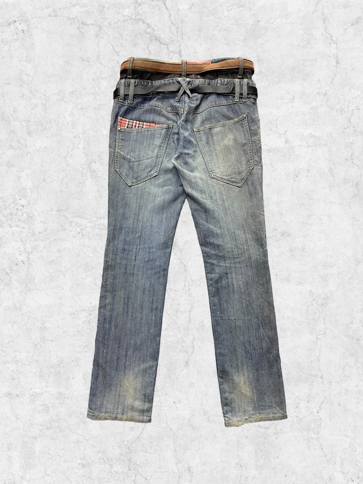Japanese Brand Vintage Manydope Double Waist Denim Pants With Leather Belt Size US 32 / EU 48 - 3 Thumbnail