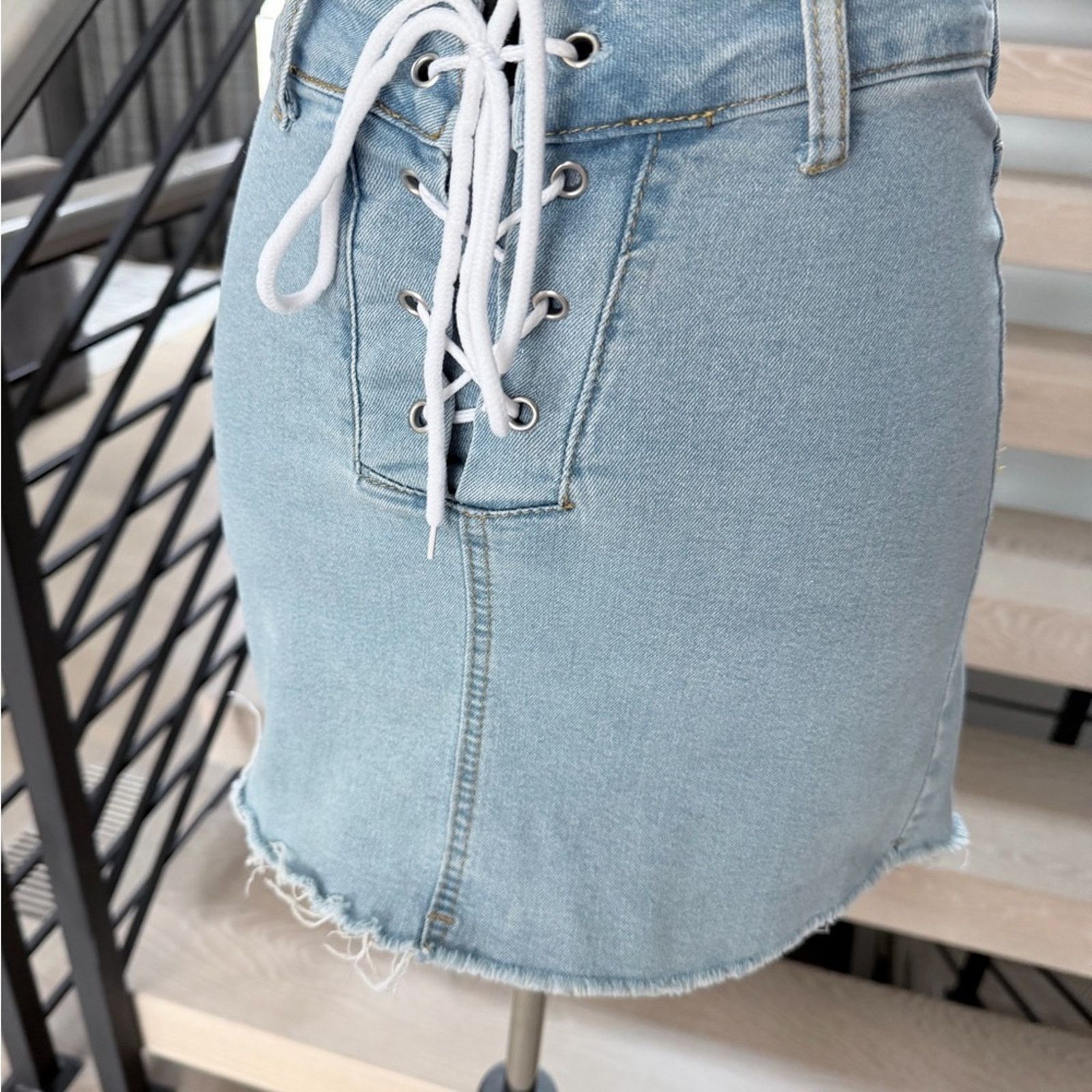 Other Y2K 85% Cotton Stylish Blue Denim Skirt with Lace up size S Size 25" / US 0 / IT 36 - 8 Thumbnail