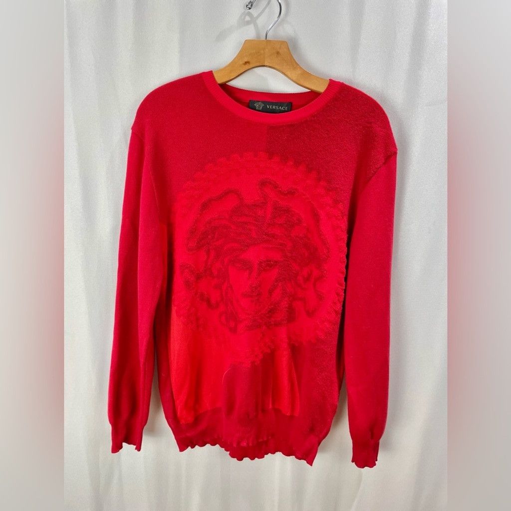 Versace VERSACE Medusa Stretch Terry Crewneck Hot Red Size IT 52/ L Size US L / EU 52-54 / 3 - 5 Thumbnail