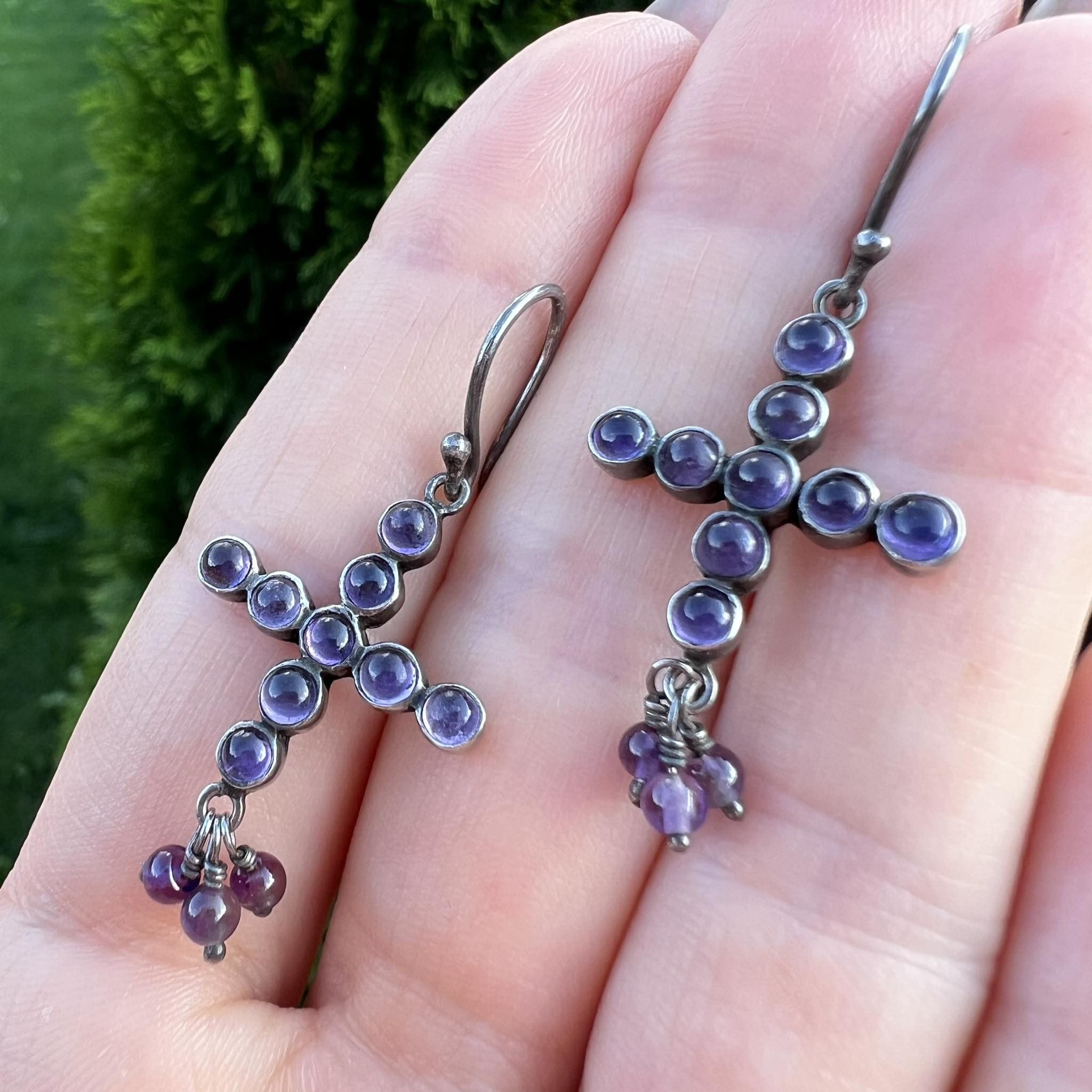 Vintage Vintage Sterling Silver 925 Jewelry Earrings Amethyst Stone Size ONE SIZE - 2 Thumbnail