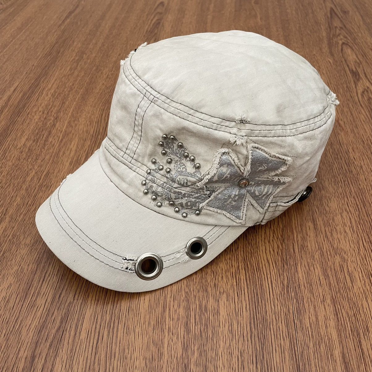 If Six Was Nine × Japanese Brand × Le Grande Bleu (L.G.B.) White cross crystal & studded hat punk grunge styled Size ONE SIZE - 1 Thumbnail