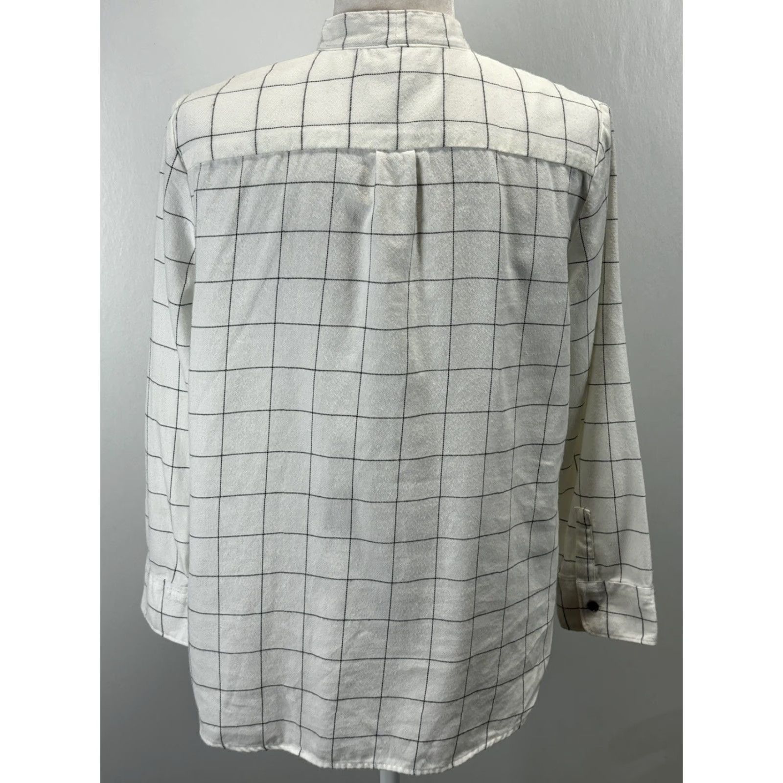 Madewell MADewell Flannel Windowpane Tie Neck Shirt Women’s Small White Button-Up Size S / US 4 / IT 40 - 3 Thumbnail