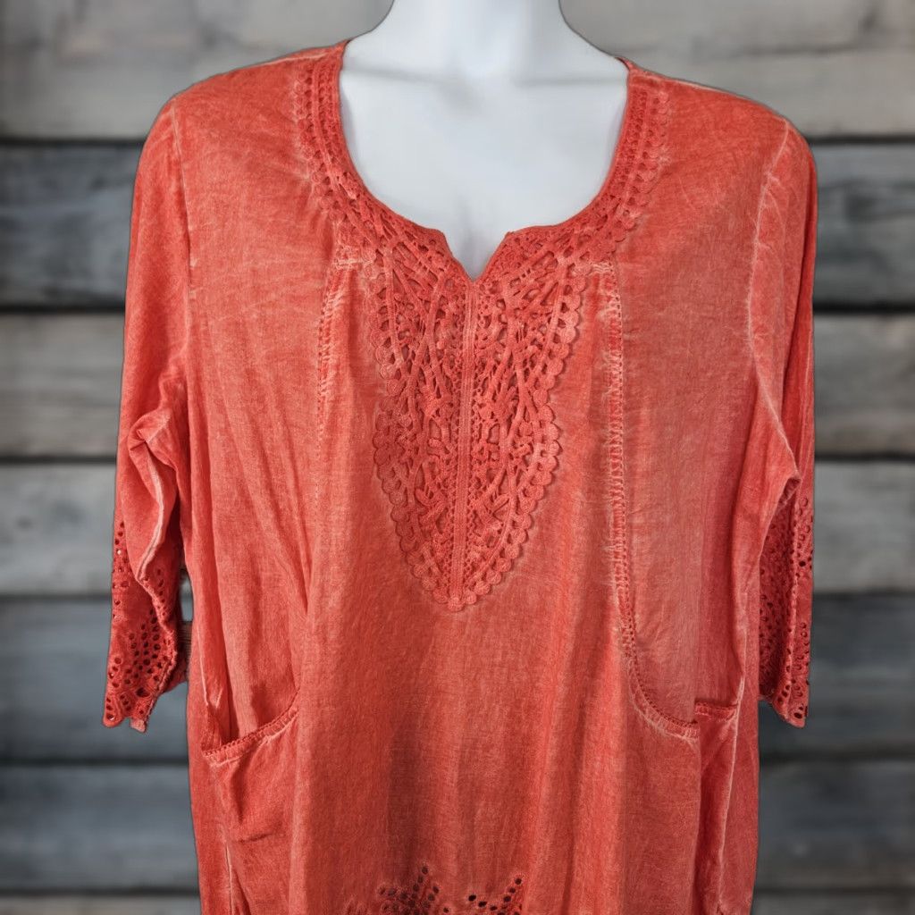 Vintage Parsley & Sage Womens Tunic Shirt 3X Orange Eyelet 3/4 Sleeve Cotton Womens Size XXL / US 16-18 / IT 52-54 - 1 Thumbnail