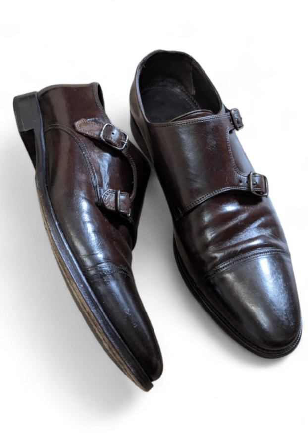 Italian Designers Suitsupply Double Monk Strap Cap Toe Leather Dress Shoes in Brown (Size 10.5)