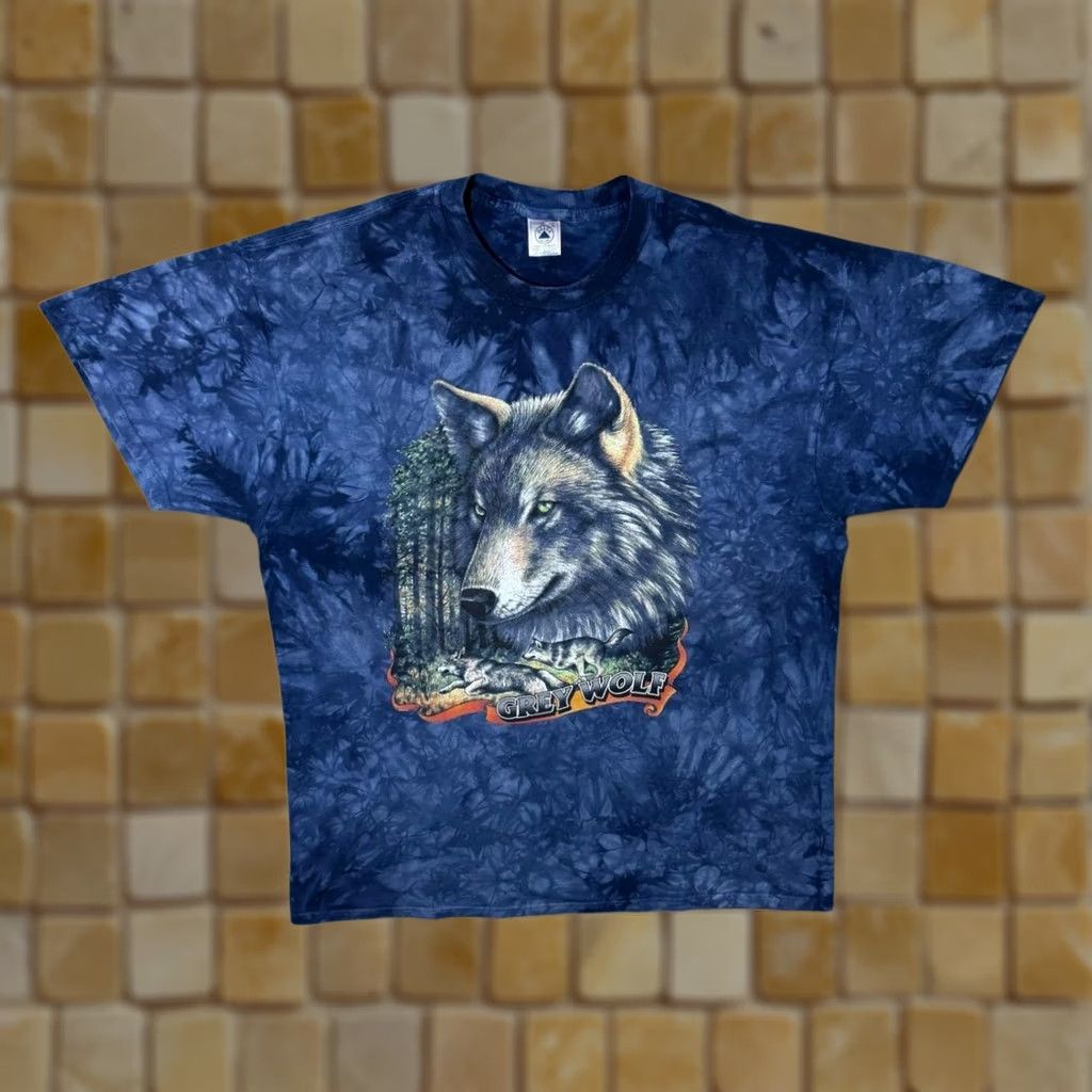 Delta VINTAGE Delta T-Shirt Mens XL Blue Tie Dye Grey Wolf Graphic Cotton 1990s Size US XL / EU 56 / 4 - 1 Thumbnail