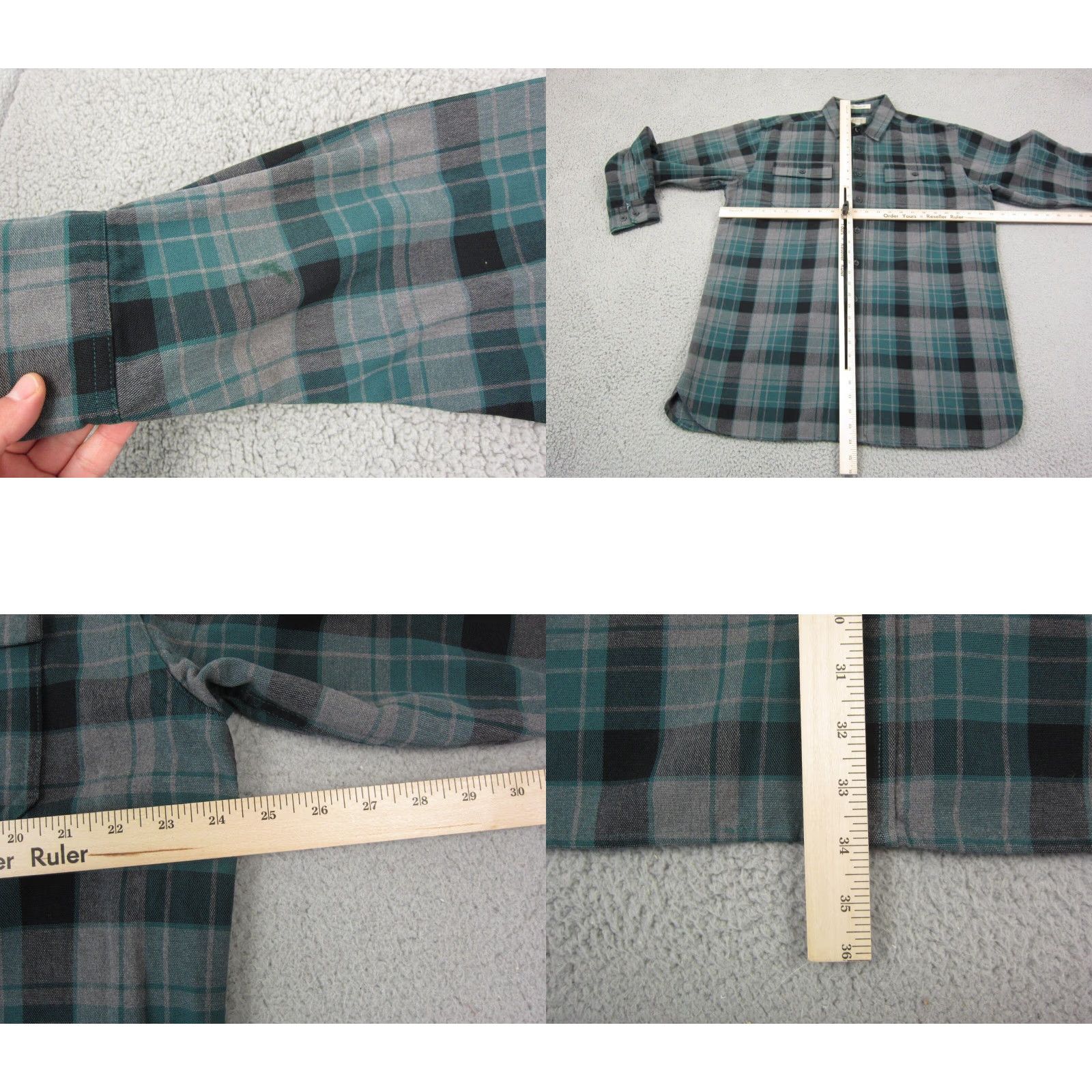 Vintage VINTAGE L.L.Bean Shirt Mens LT Green Plaid 90s Cotton Flannel Button-Up Long Sleeve With Pockets Distressed Chamois Size US L / EU 52-54 / 3 - 8 Thumbnail