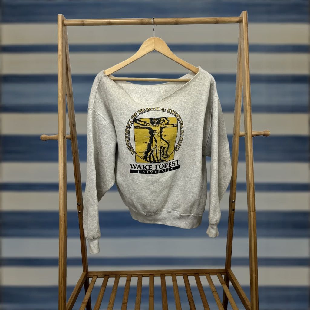 Vintage VTG Wake Forest University Demon Deacons Vitruvian Exercise Science Sweatshirt L Women Heather Gray Pullover gym Workwear Size L / US 10 / IT 46 - 1 Thumbnail