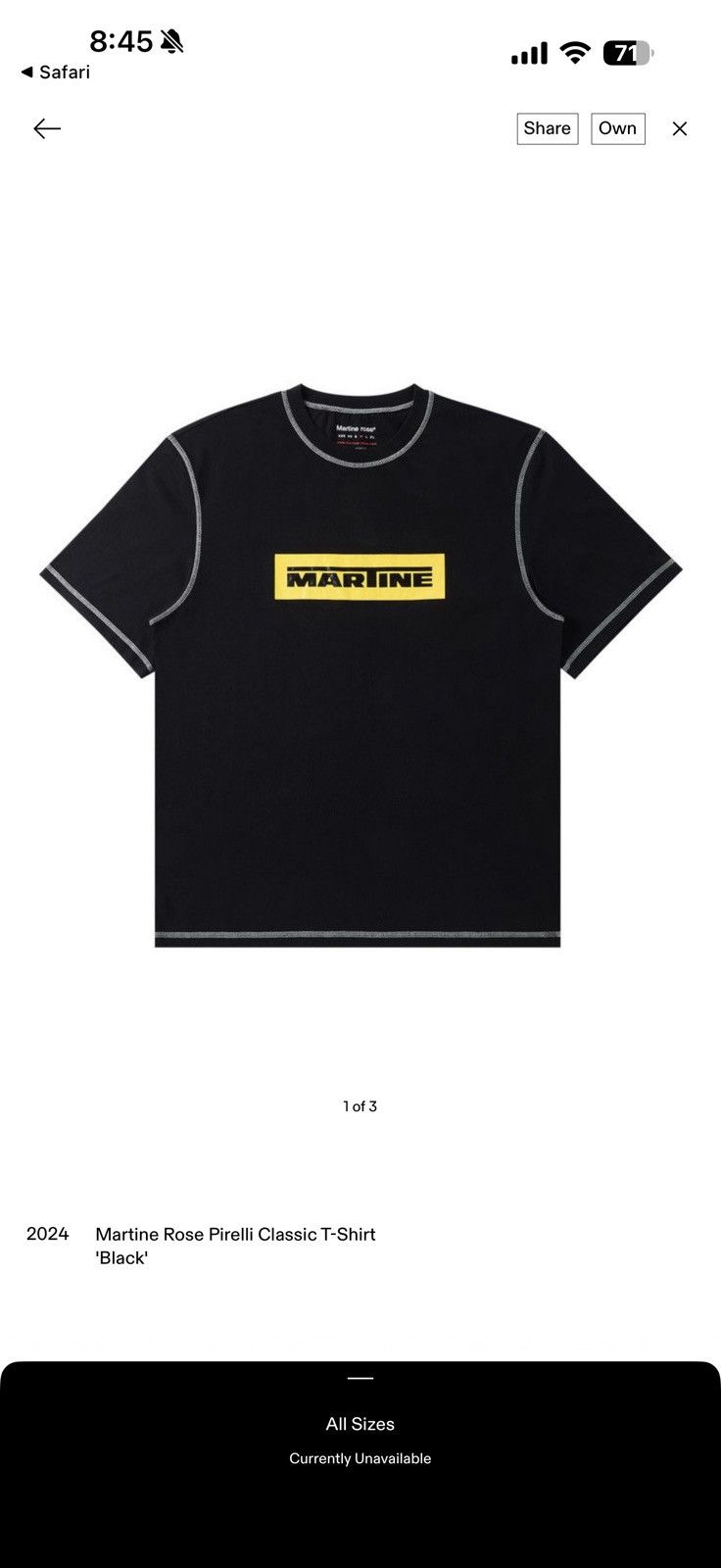 Martine Rose Martine Rose Pirelli Classic T Shirt. Size US S / EU 44-46 / 1 - 1 Thumbnail