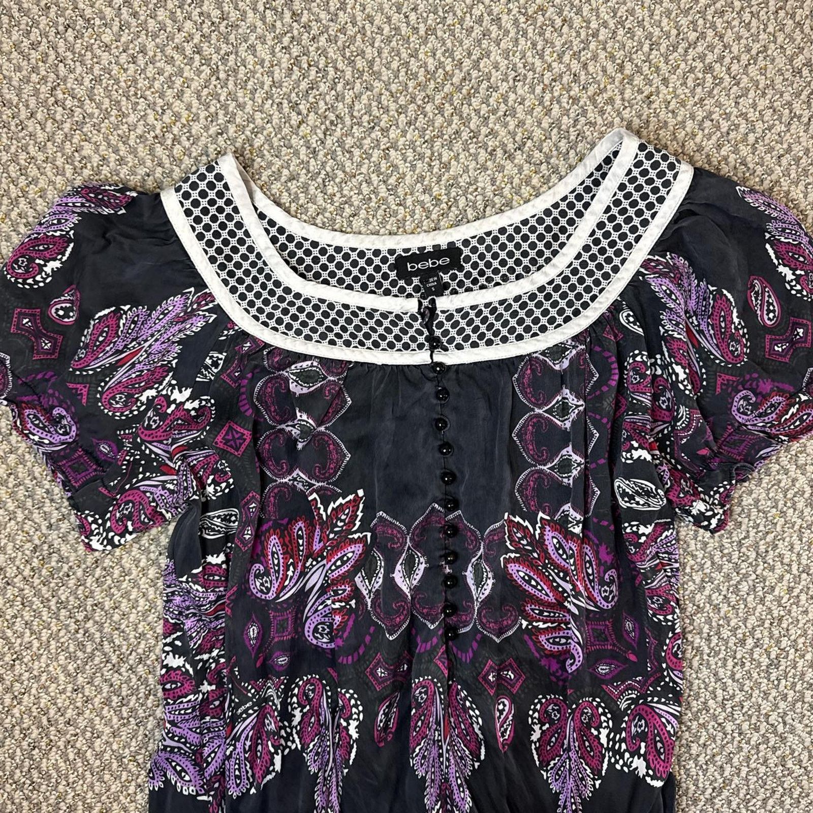Bebe vintage y2k silky floral paisley purple babydoll top Size S / US 4 / IT 40 - 3 Thumbnail