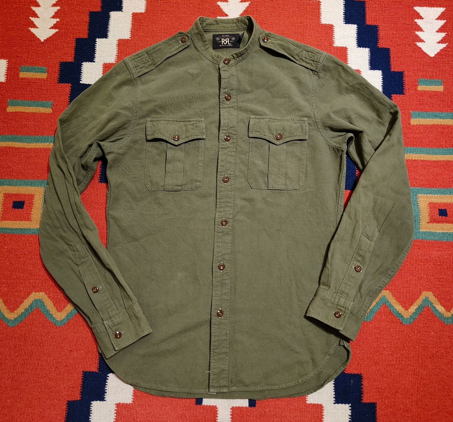 RRL Ralph Lauren RRL Military Green Henley Collar Shirt Size US S / EU 44-46 / 1 - 1 Thumbnail