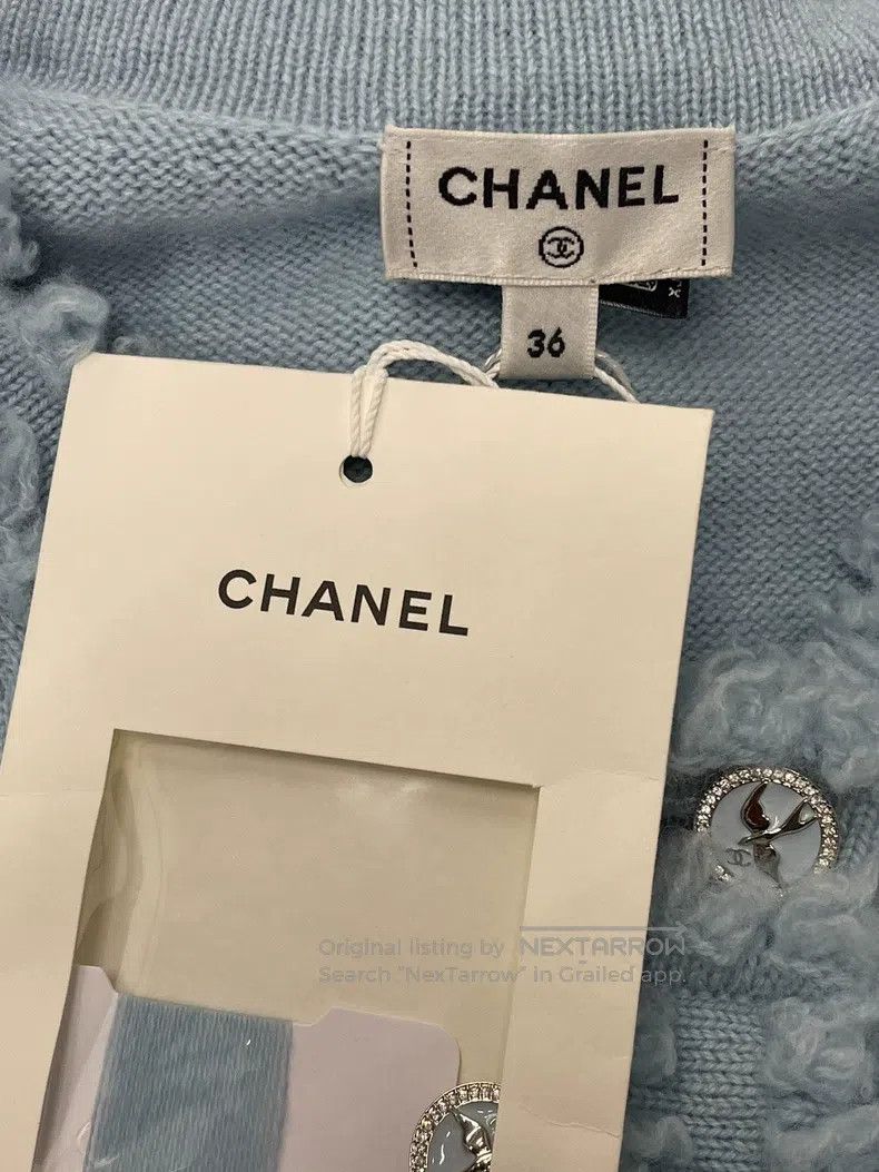 Chanel Chanel 25S blue sheep diamond buttoned knitted cardigan co Size XS / US 0-2 / IT 36-38 - 4 Thumbnail