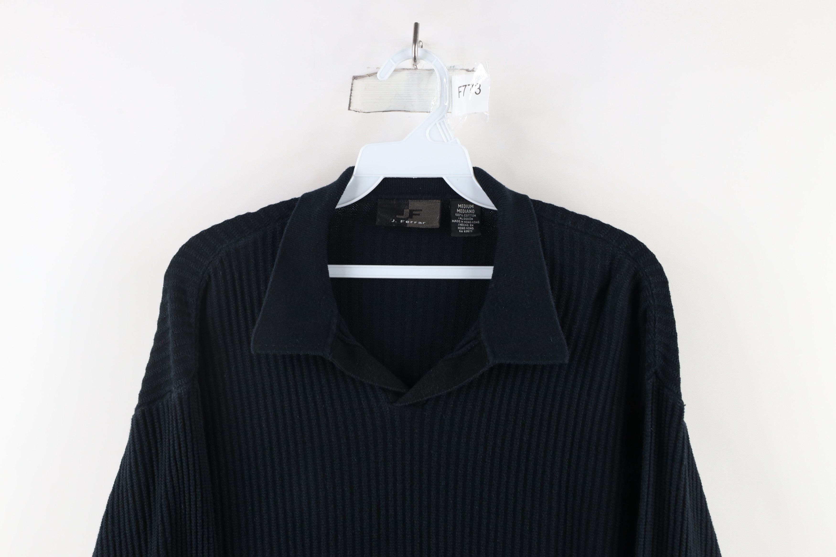 Vintage Vintage 90s Streetwear Ribbed Knit Collared Sweater Black Size US M / EU 48-50 / 2 - 2 Thumbnail