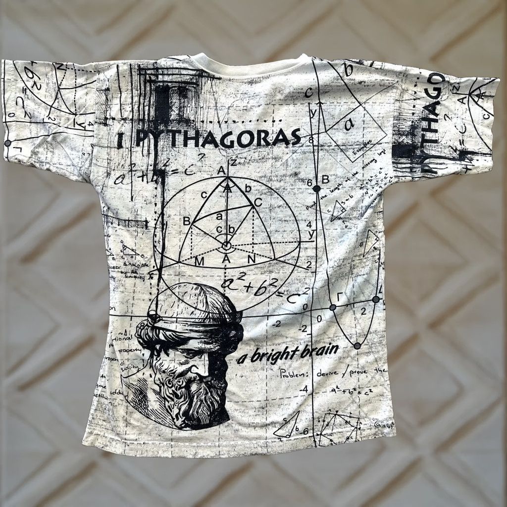 Vintage VINTAGE American Vintage T-Shirt XS White Graphic Print Men 90s Greek Pythagoras “A Bright Brain” Shirt Size US XS / EU 42 / 0 - 1 Thumbnail
