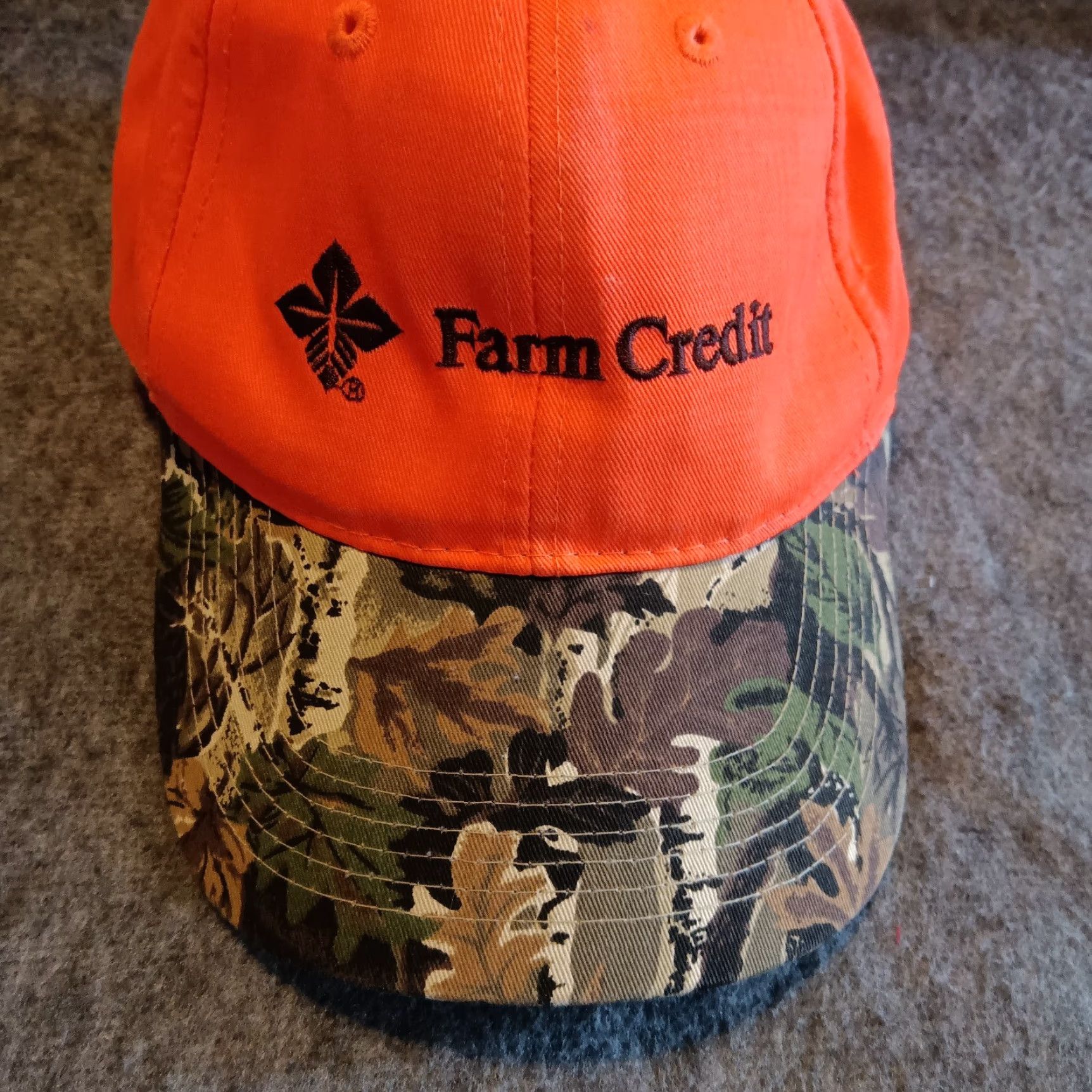 Vintage VINTAGE Farm Credit Union Hat Cap Strap Back Adjustable Adult Orange Camo Hunting Camp Baseball Cap Men Orange Camouflage Classic Dad Hunting 90s Mens Size ONE SIZE - 3 Thumbnail