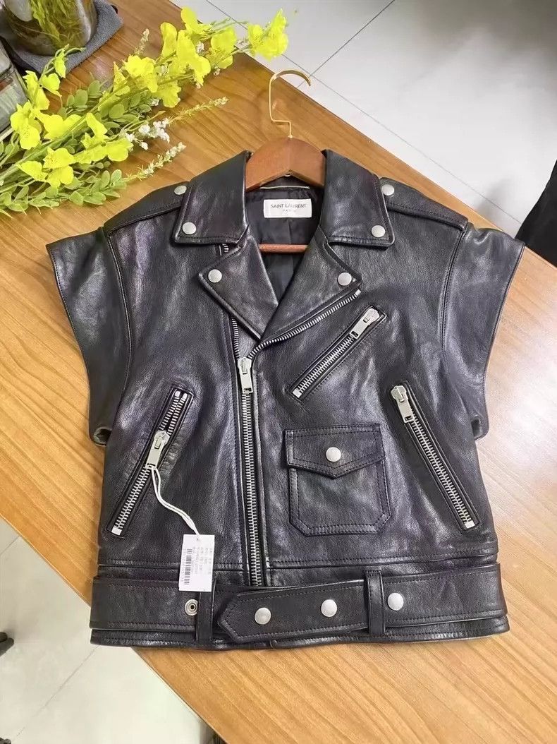 Yves Saint Laurent YSL Leather Vest with Shoulder Pads- DMC Size US XS / EU 42 / 0 - 1 Thumbnail