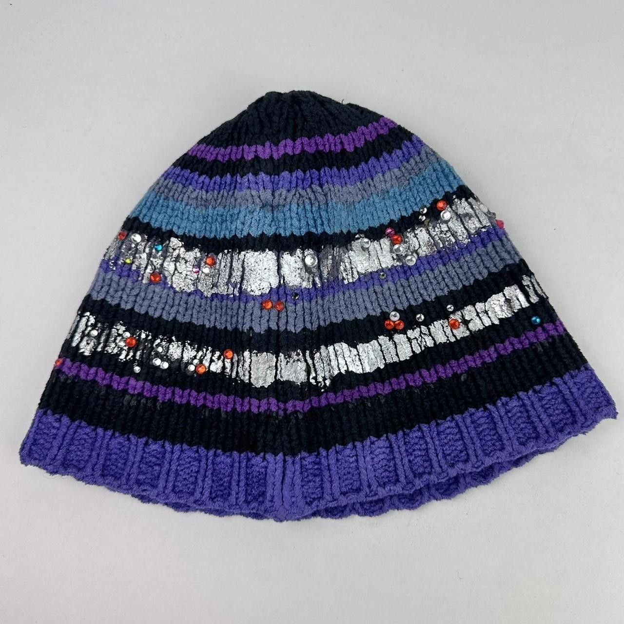 Other ASTROBOI* Black/Purple Striped Rhinestone Winter Beanie Size ONE SIZE - 5 Thumbnail