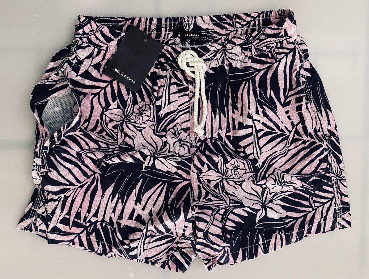 Kiton Kiton 🇮🇹 fuchsia/navy palm frond resort swim trunks S NWT Size US 32 / EU 48 - 1 Thumbnail