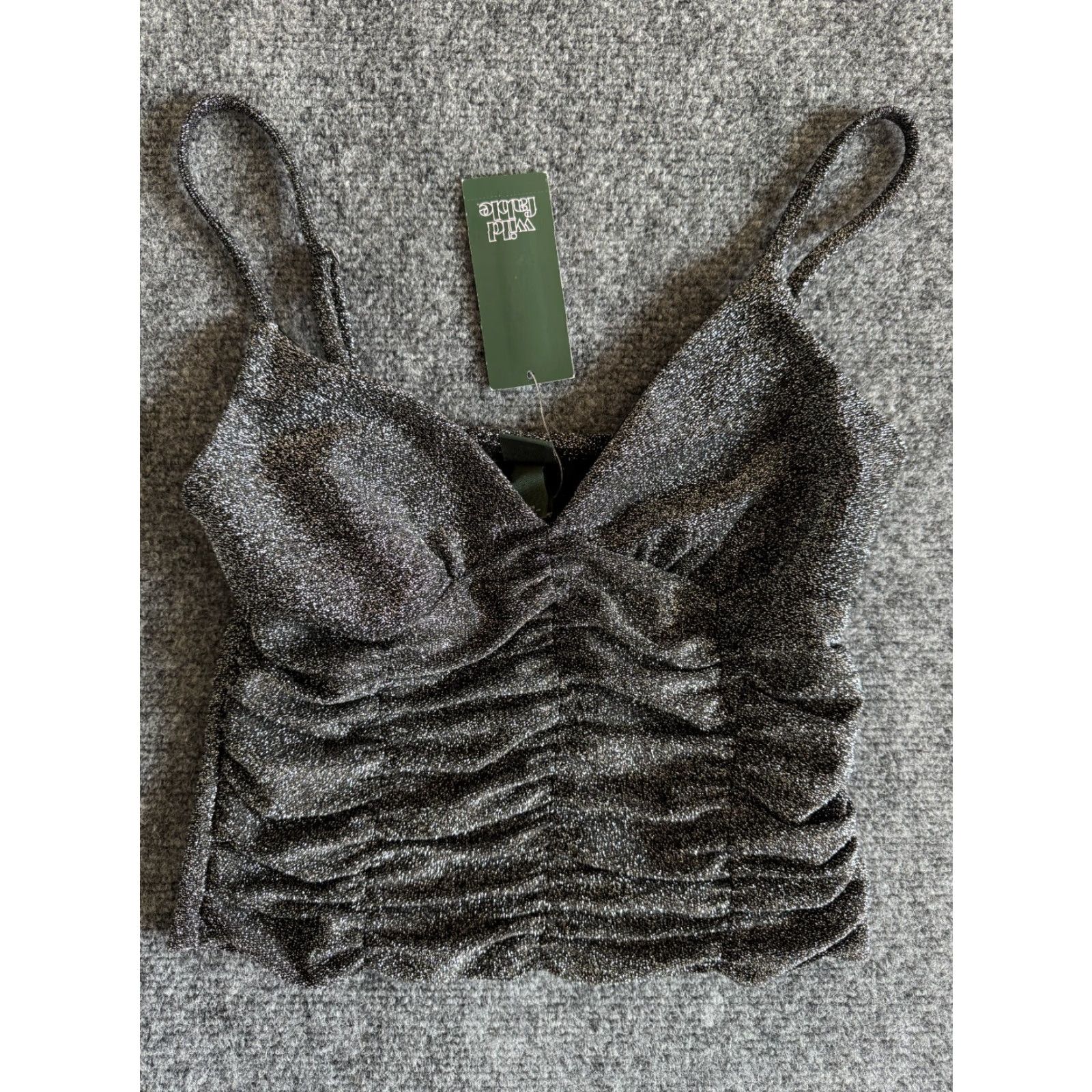Vintage VINTAGE Women's Ruched Front Tank Top Wild Fable Size XS Black Glitter Size XS / US 0-2 / IT 36-38 - 2 Thumbnail