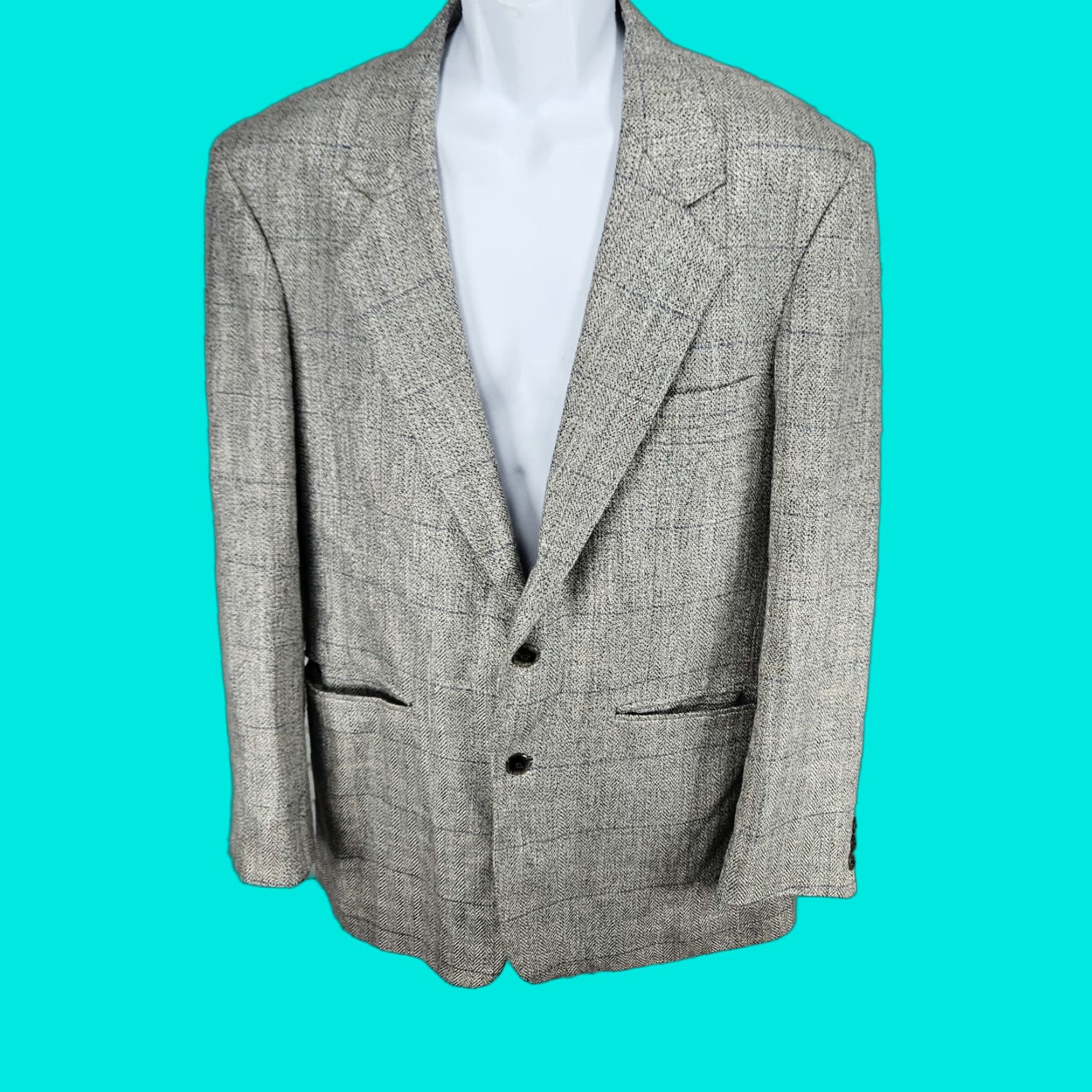 Vintage VINTAGE John Henry Beige Herringbone Weave 2 Button Ventless Notch Blazer Sport Coat 40R Mens Beige Herringbone Napoleon? Size 40R - 1 Thumbnail