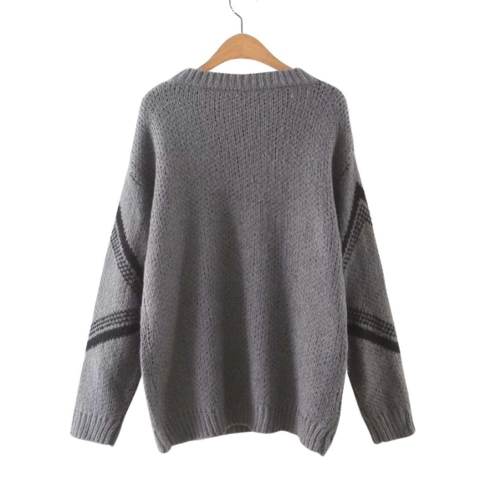 Other Handmade Knit Women’s Grey Geometric Retro Pullover Sweater Size L / US 10 / IT 46 - 13 Thumbnail