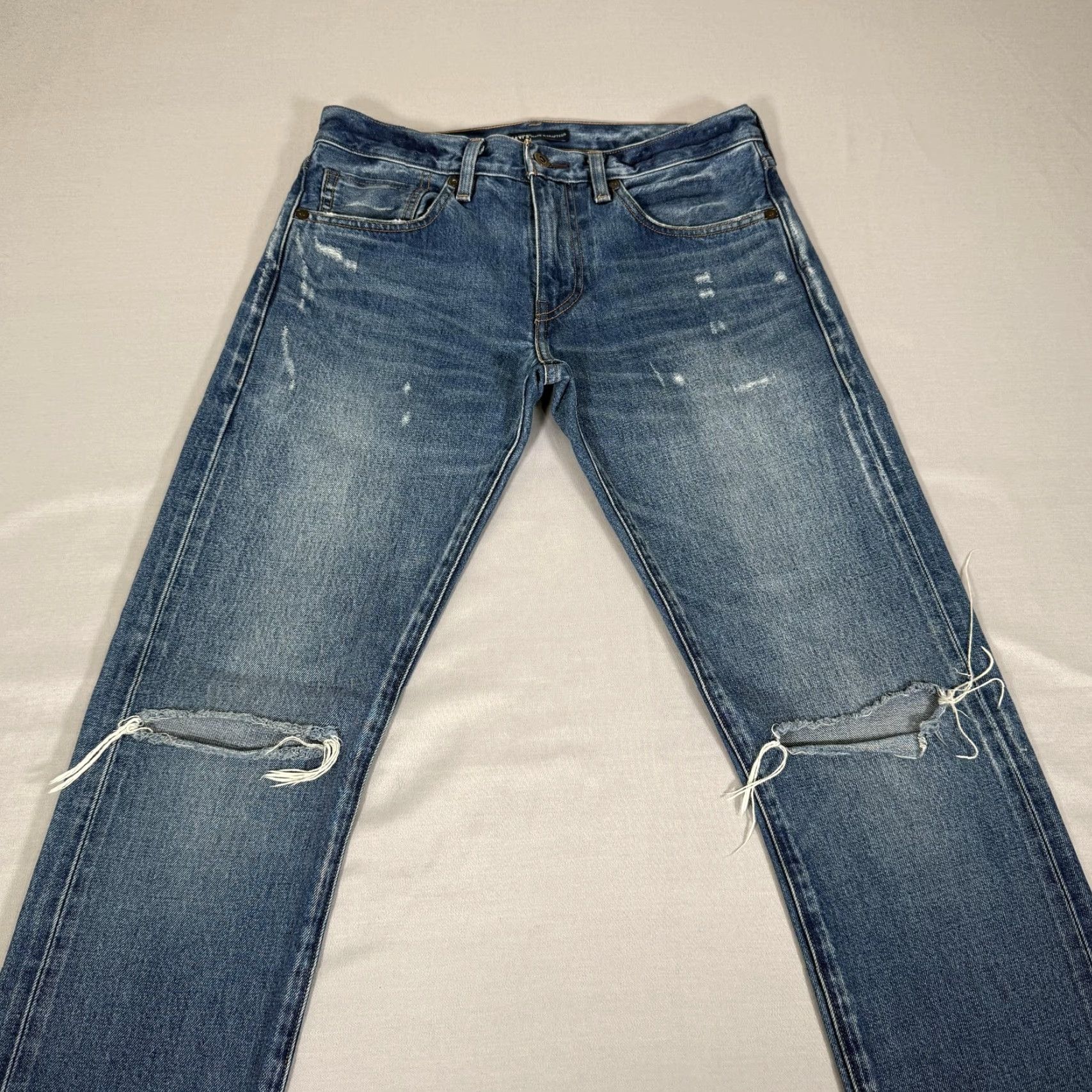 Levi's VINTAGE Levis Jeans Mens 31x34 Blue Made Crafted Levi's 511 Slim Jeans Denim Zip Fly Distressed Selvedge 100% Cotton Japan Men Size US 31 - 4 Thumbnail