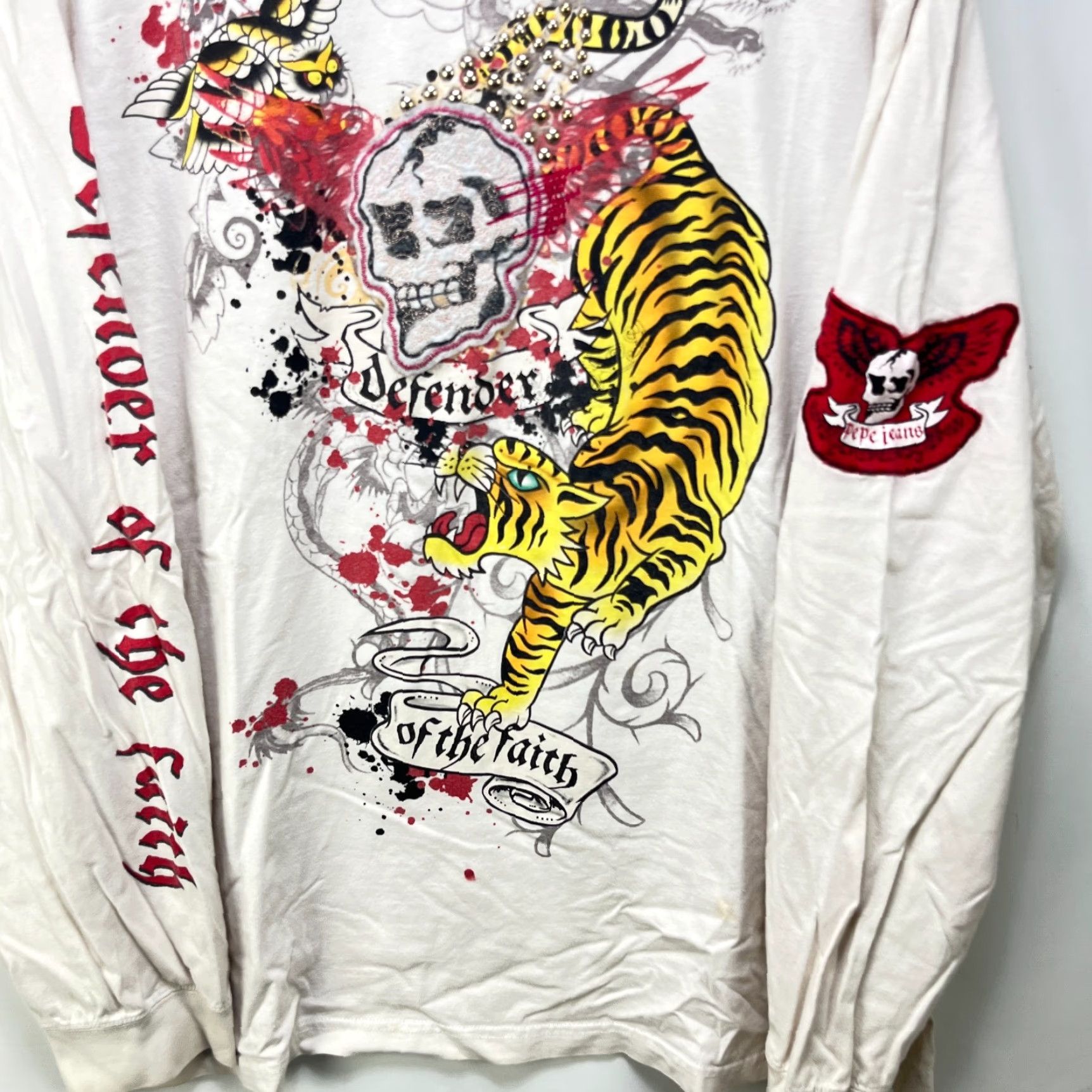 Pepe Jeans VINTAGE Pepe Jeans Shirt 3XL Mens White Cotton Tiger Logo 90s Long Sleeve Baggy Crew Neck Size US XXL / EU 58 / 5 - 2 Thumbnail