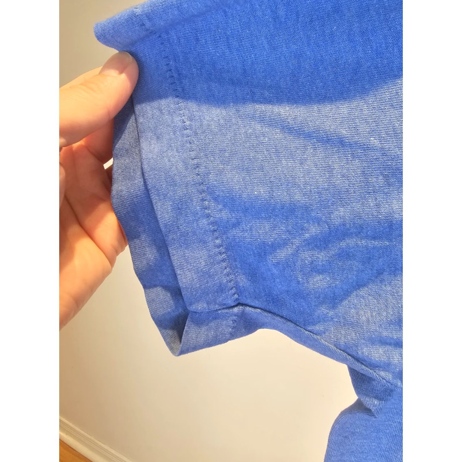 Vintage VINTAGE T-SHIRT Blue 80s Burn Out Distressed Worn Thin STITCH Crew Neck Short Sleeve SZ M Mens Cotton Graphic Print Handcrafted 19 25 INCHs Size US M / EU 48-50 / 2 - 7 Thumbnail