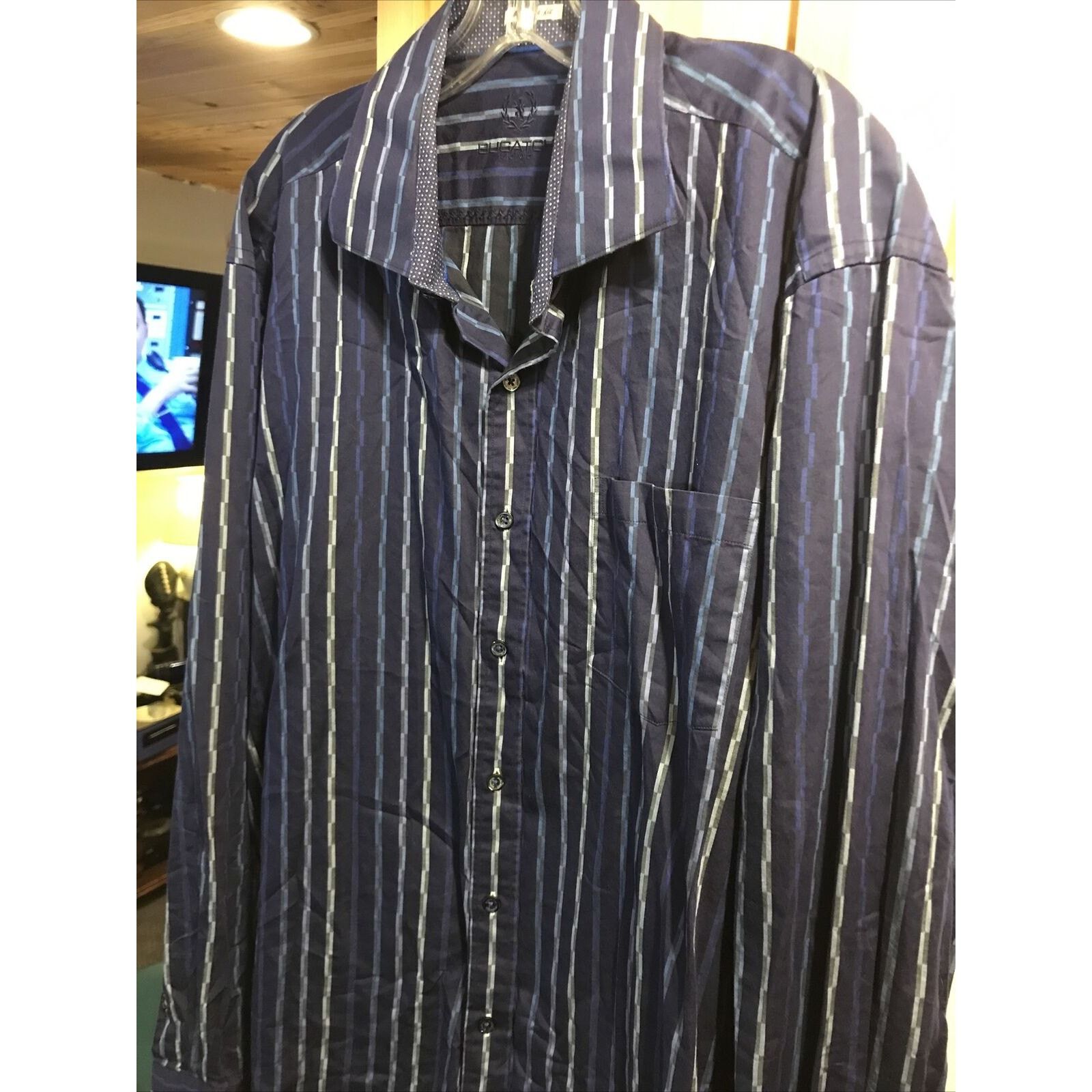 BUGATCHI Bugatchi Uomo Men’s XXL Blue Striped LS Button Cotton Shirt Size US XXL / EU 58 / 5 - 7 Thumbnail