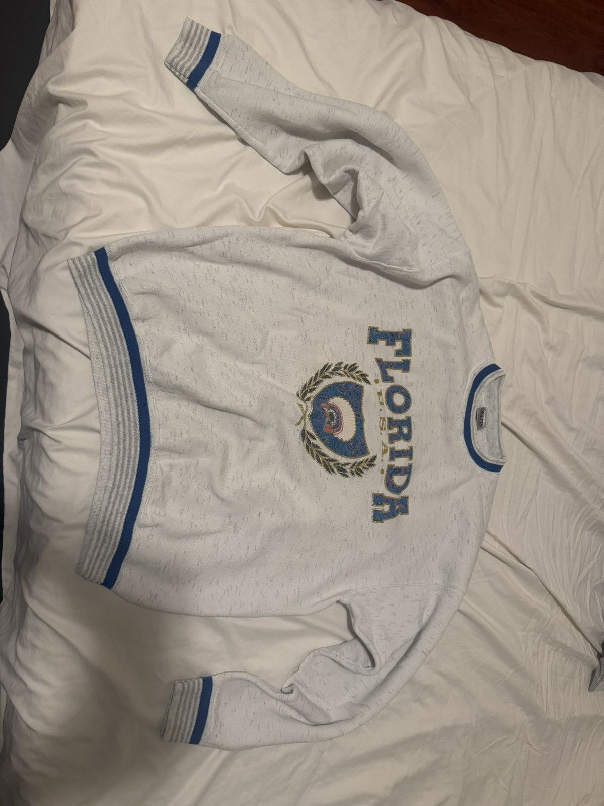 Vintage Vintage Sweatshirt White with blue striped Size US L / EU 52-54 / 3 - 1 Thumbnail