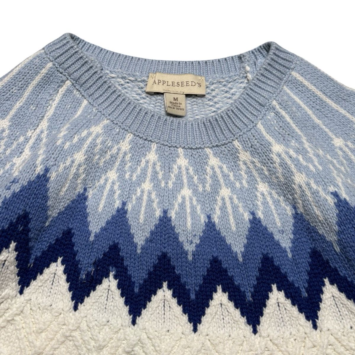 Other Appleseed's Pullover Sweater M White Blue Fair Isle Crewneck Size M / US 6-8 / IT 42-44 - 2 Thumbnail