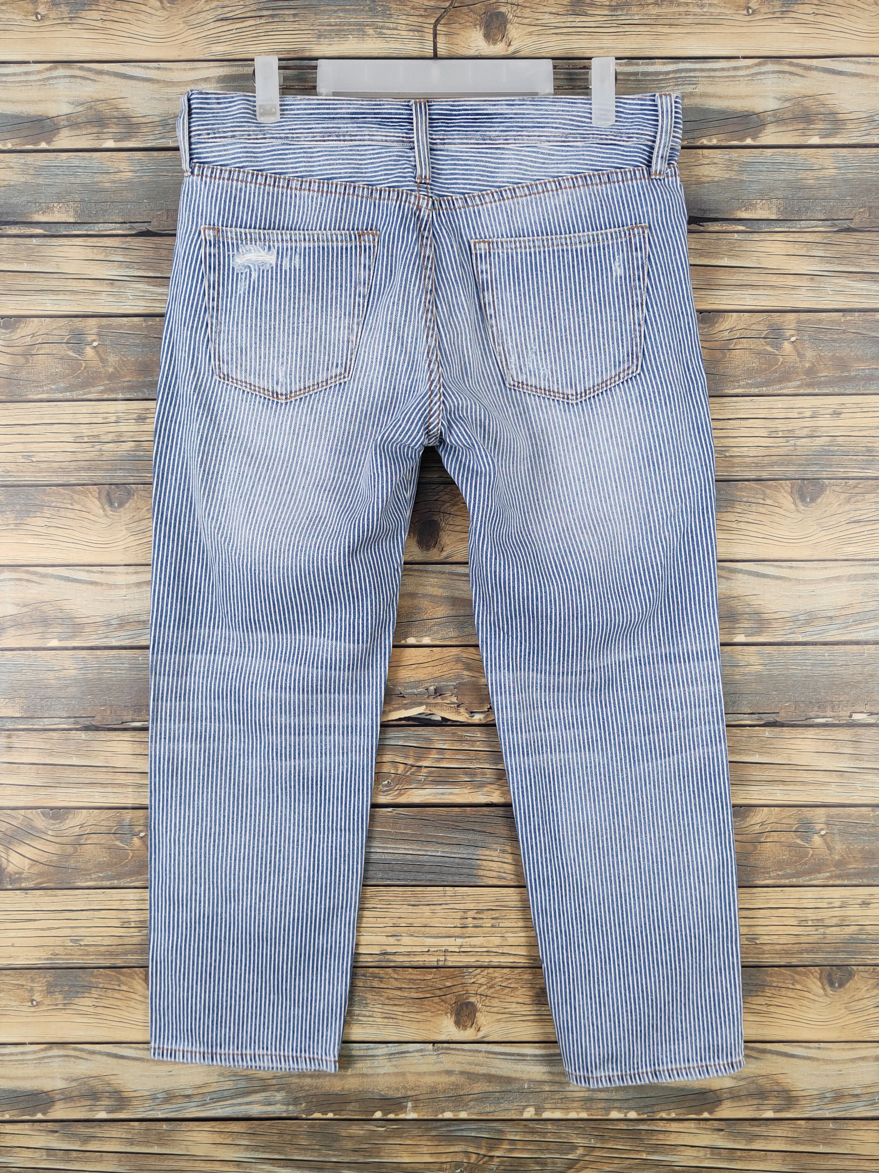 Japanese Brand Back Number Blue Stripe Distressed Ripped denim Jeans #W1590 Size US 34 / EU 50 - 7 Thumbnail