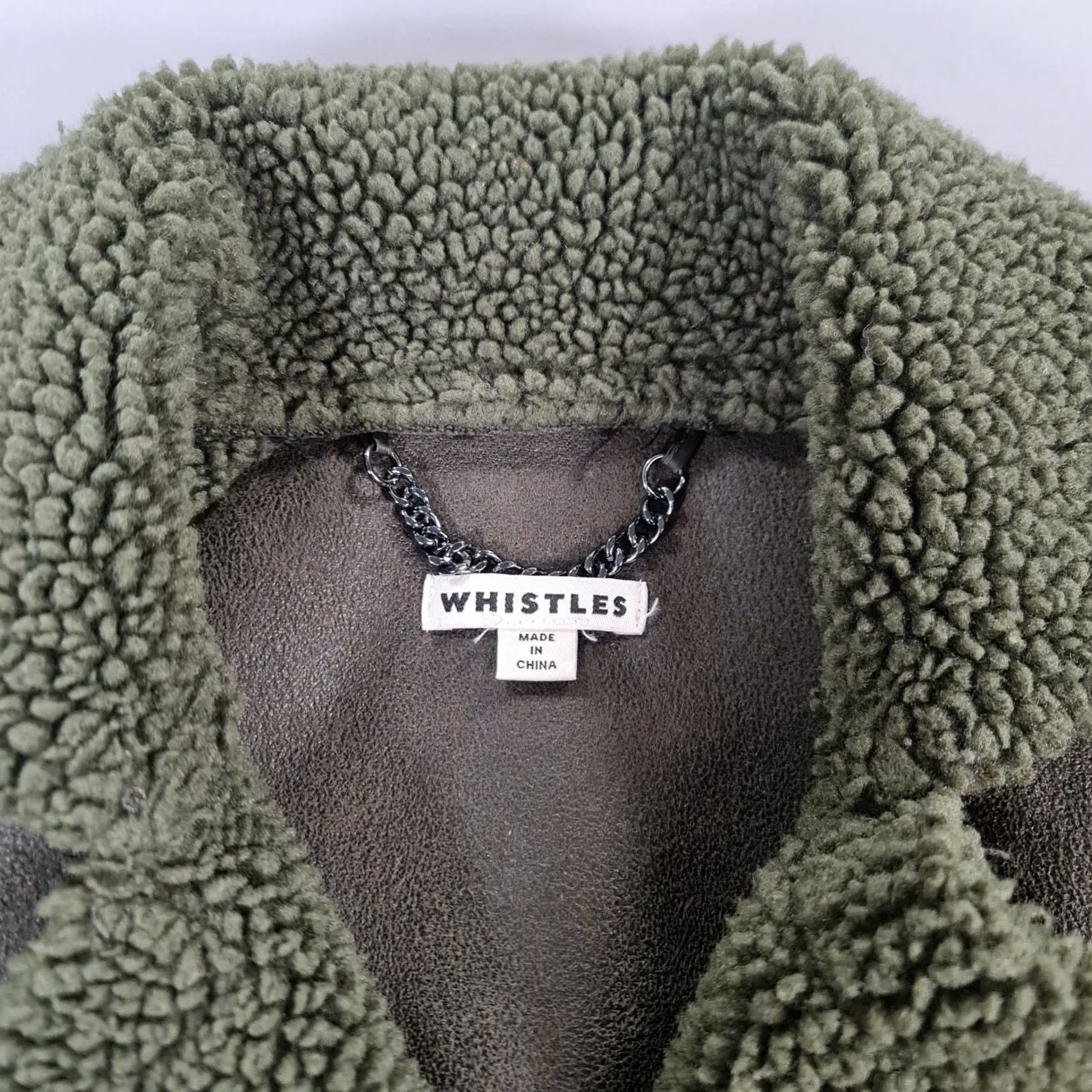 Whistles Whistles Womens Jacket Green XS Borg Biker Fleece Relaxed Fit Size XS / US 0-2 / IT 36-38 - 3 Thumbnail