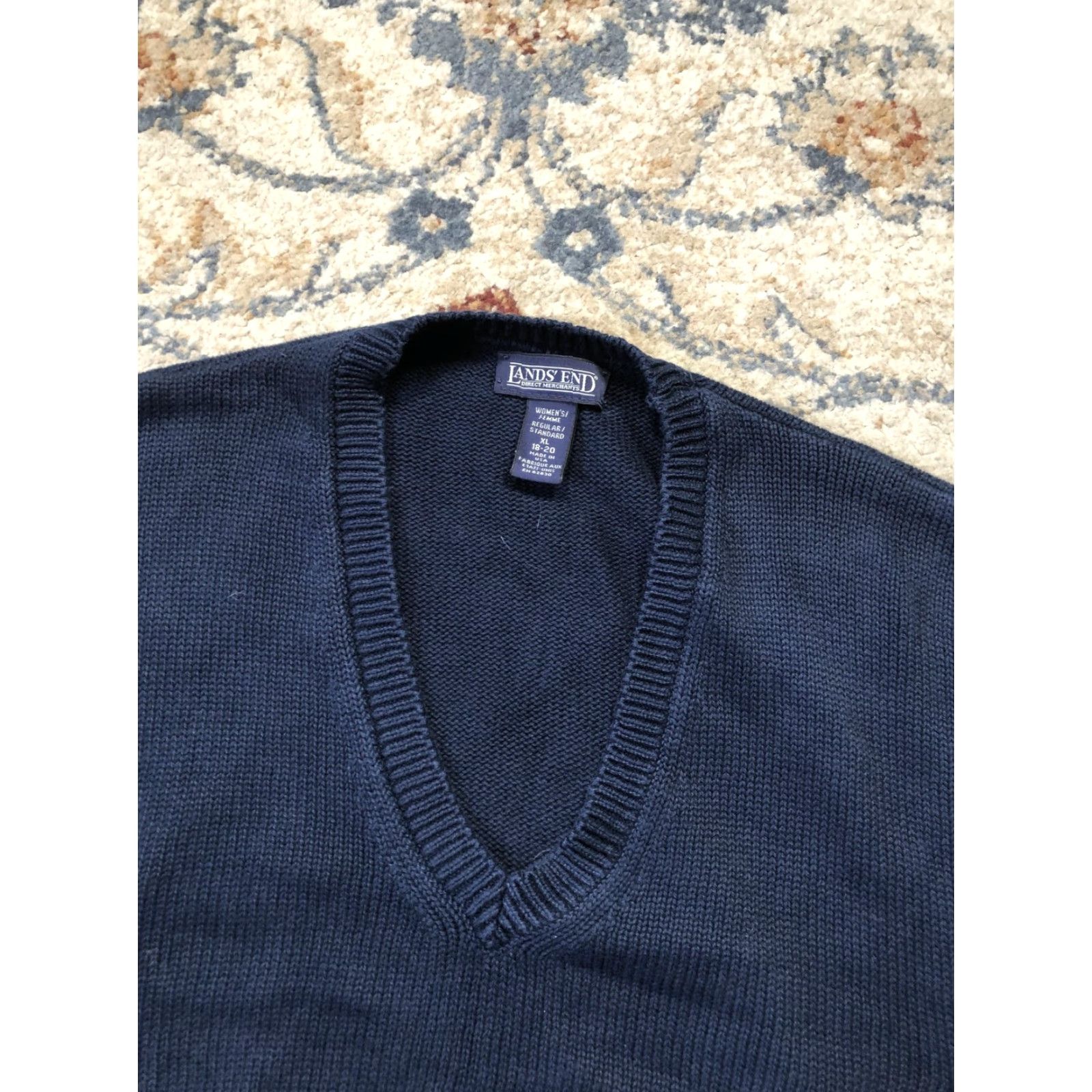 Lands' End Lands' End Sweater Vest Womens XL Navy Blue V Neck Pullover Made in USA Shirt Womens XL Navy blue V-neck Vest Cotton Knit Pullover Size XL / US 12-14 / IT 48-50 - 6 Thumbnail