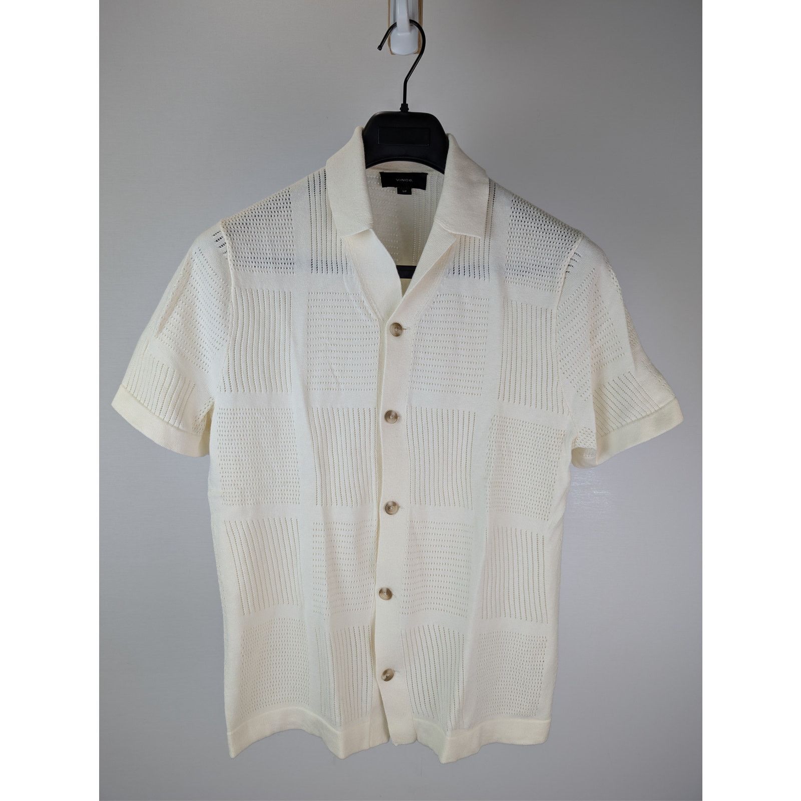 Vince o1rshd1 CC20 Patchwork Pointelle Short-Sleeve Sweater Cream Size US S / EU 44-46 / 1 - 2 Thumbnail
