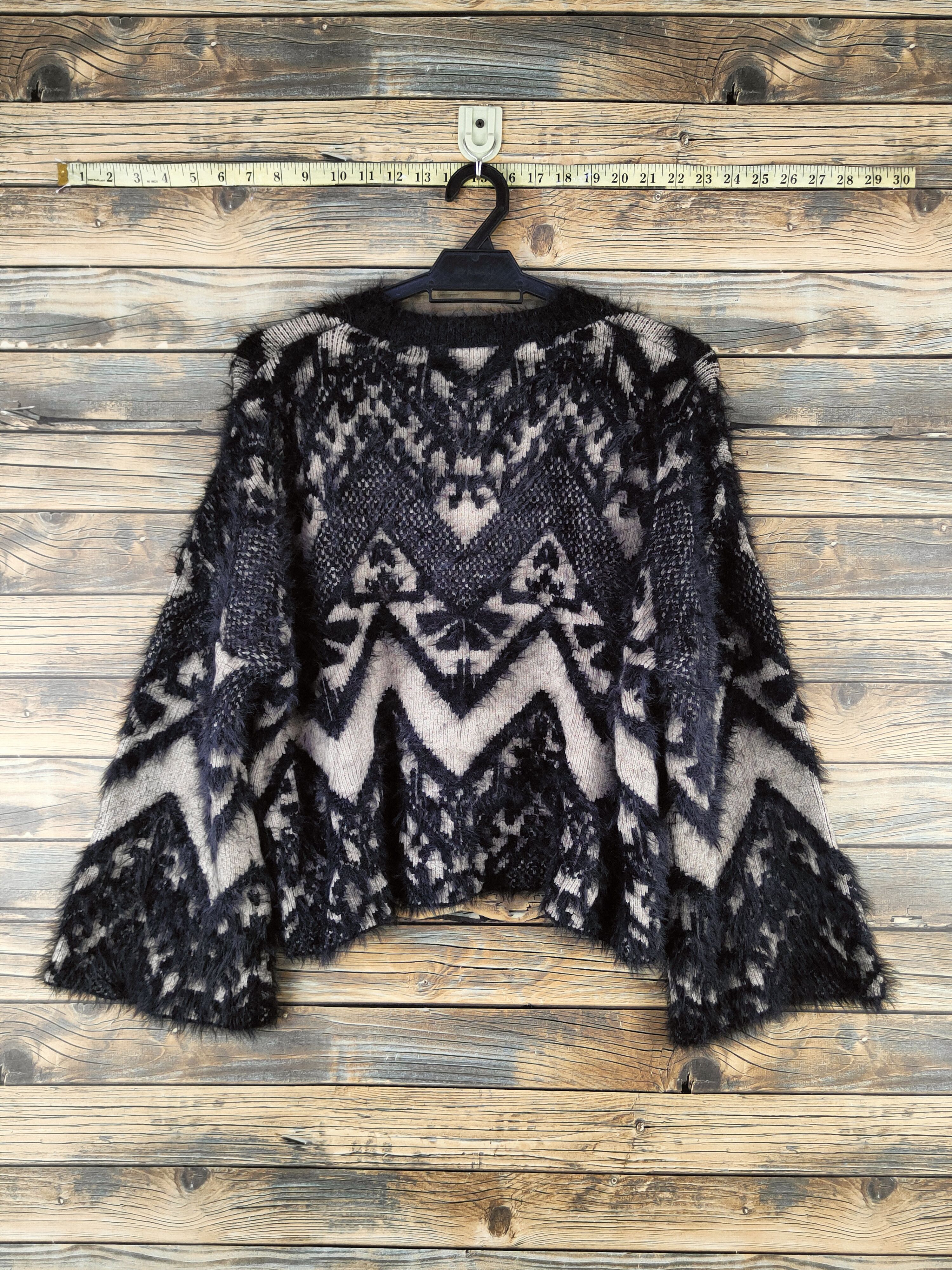 Japanese Brand DL Sevi Studio Black shaggy Fur Mohair Knitwear #46-1006 Size L / US 10 / IT 46 - 7 Thumbnail