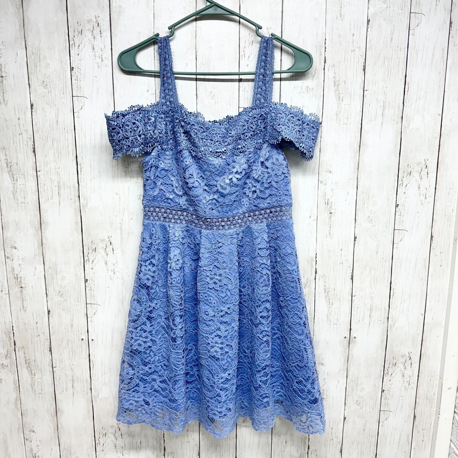 Other Francescas M Periwinkle Blue Lace Off Shoulder Mini Dress Size M / US 6-8 / IT 42-44 - 1 Thumbnail