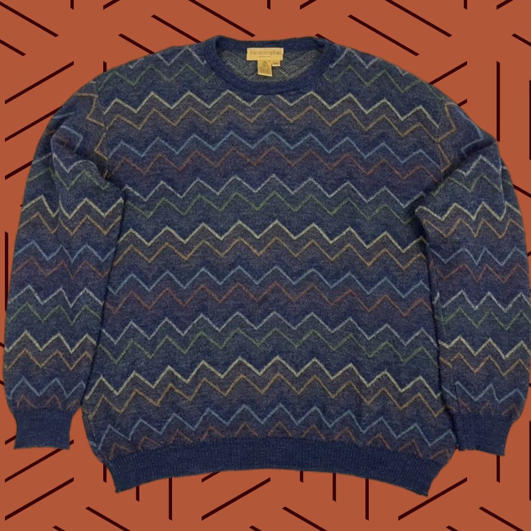 Vintage VINTAGE Tricots St. Raphael Sweater Mens 2XL Blue Merino Wool Zig Zag Cosby Crew Jumper Size US XXL / EU 58 / 5 - 1 Thumbnail
