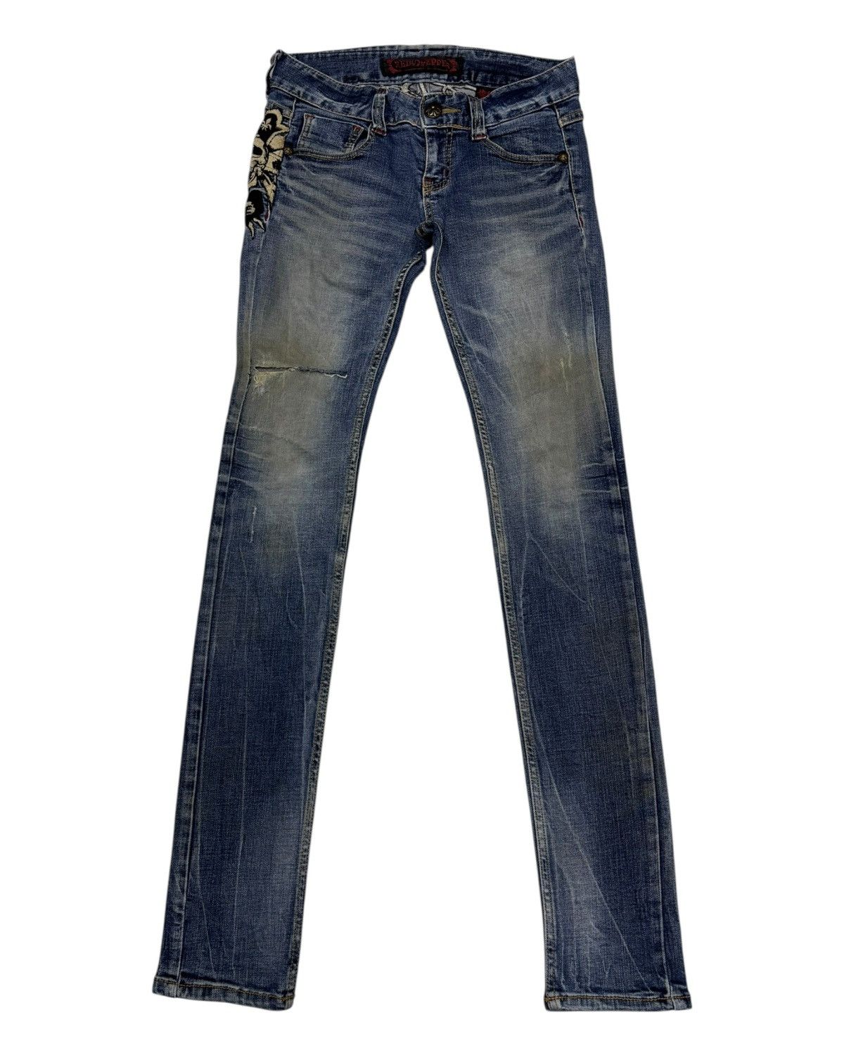 If Six Was Nine ☠️Red Pepper Skull Embroidery Skinny Jeans Size 26" / US 2 / IT 38 - 7 Thumbnail