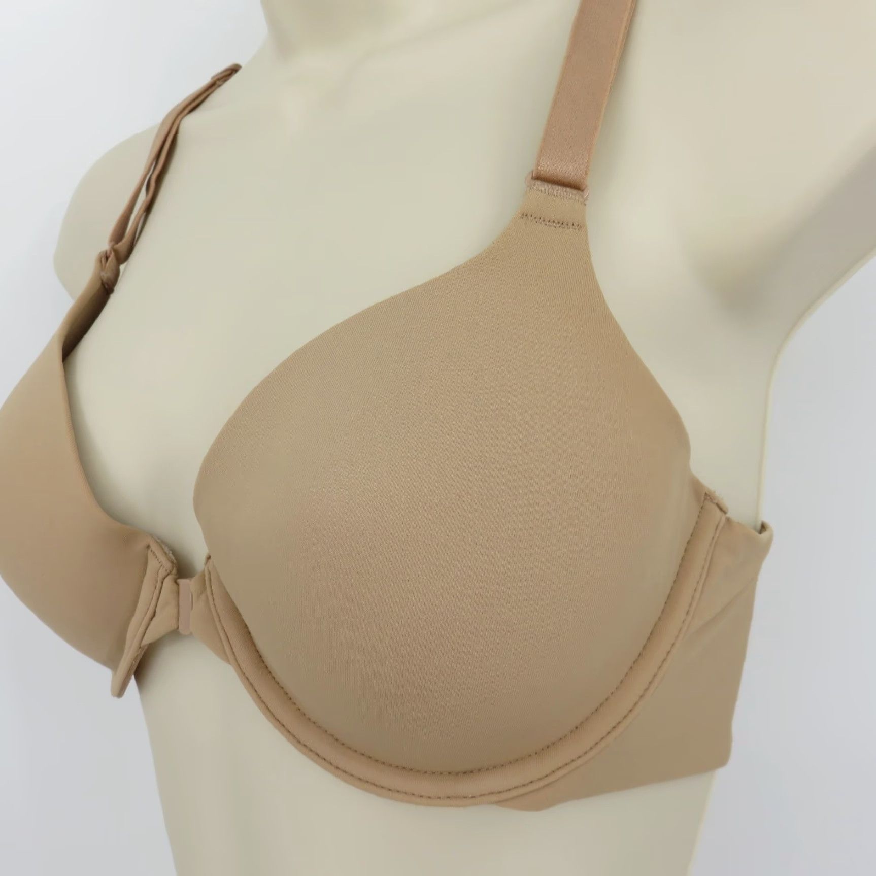 Vintage Ambrielle 34B Everyday Lightly Lined Front Close Bra Underwire Solid Beige Nylon Size ONE SIZE - 4 Thumbnail