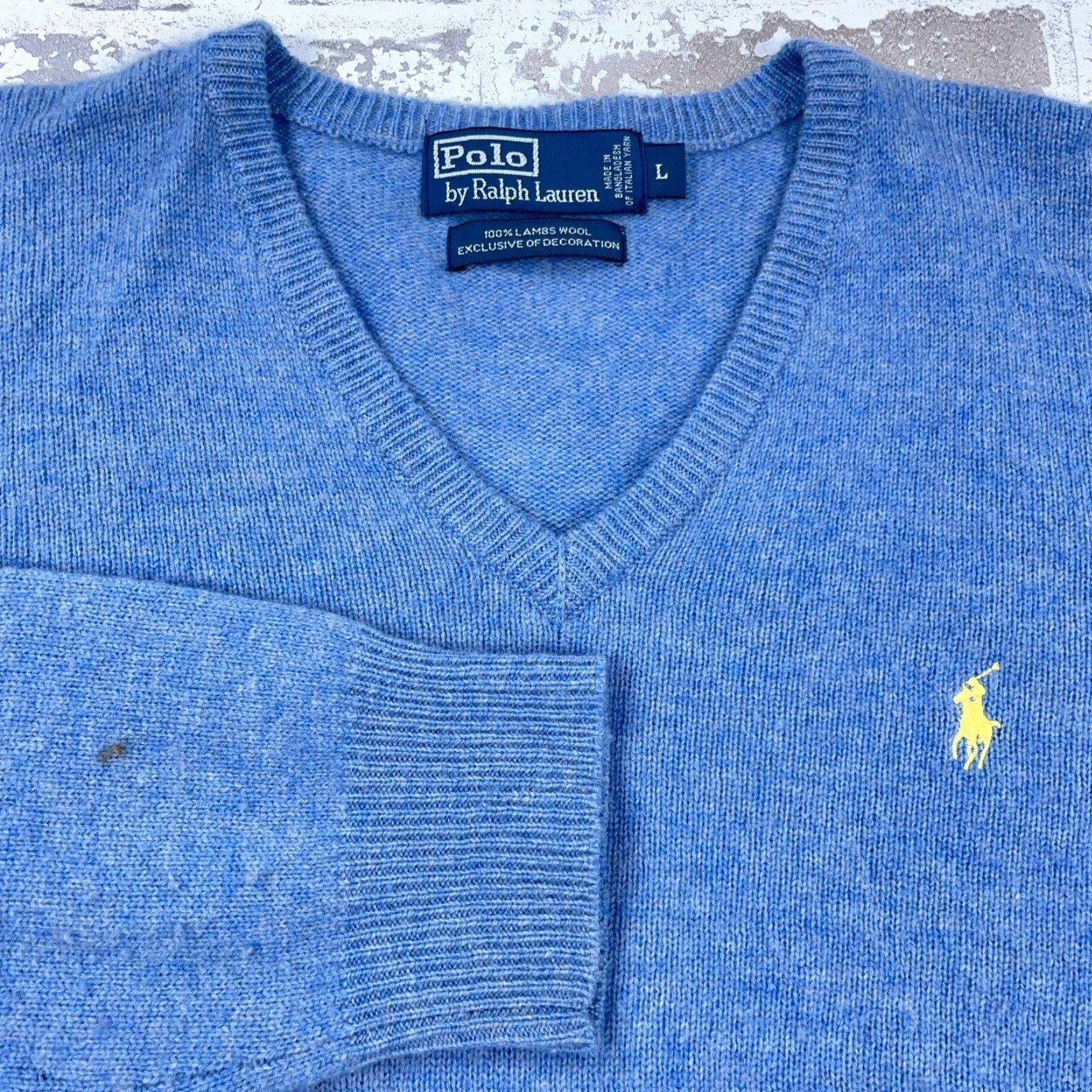 Polo Ralph Lauren VINTAGE Polo Ralph Lauren Sweater Men Large Light Blue Lambs Wool V Neck Pullover VTG Size US L / EU 52-54 / 3 - 5 Thumbnail