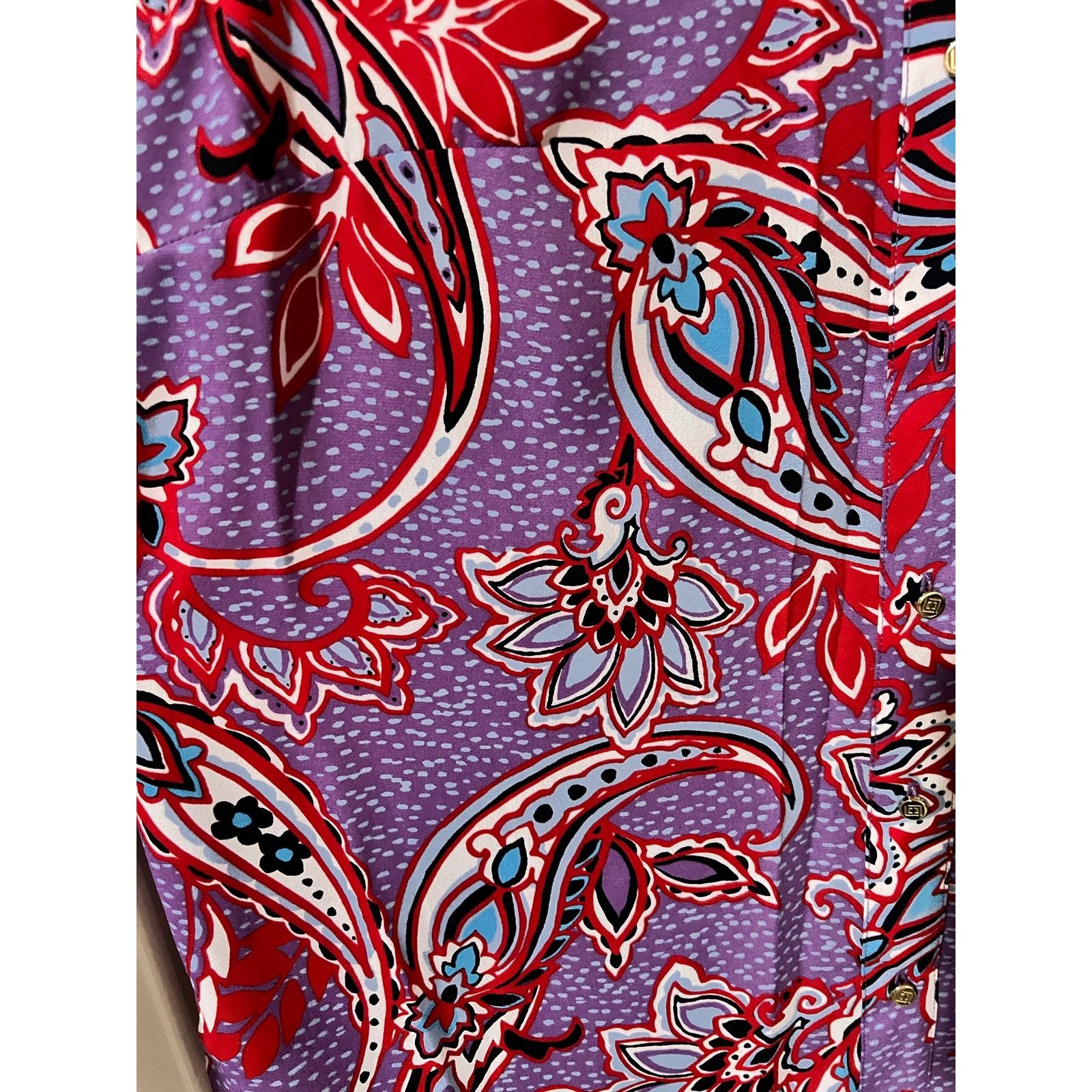 Liz Claiborne Sleeveless Blouse Purple Bloom Paisley Medium Top Pocket Size M / US 6-8 / IT 42-44 - 4 Thumbnail