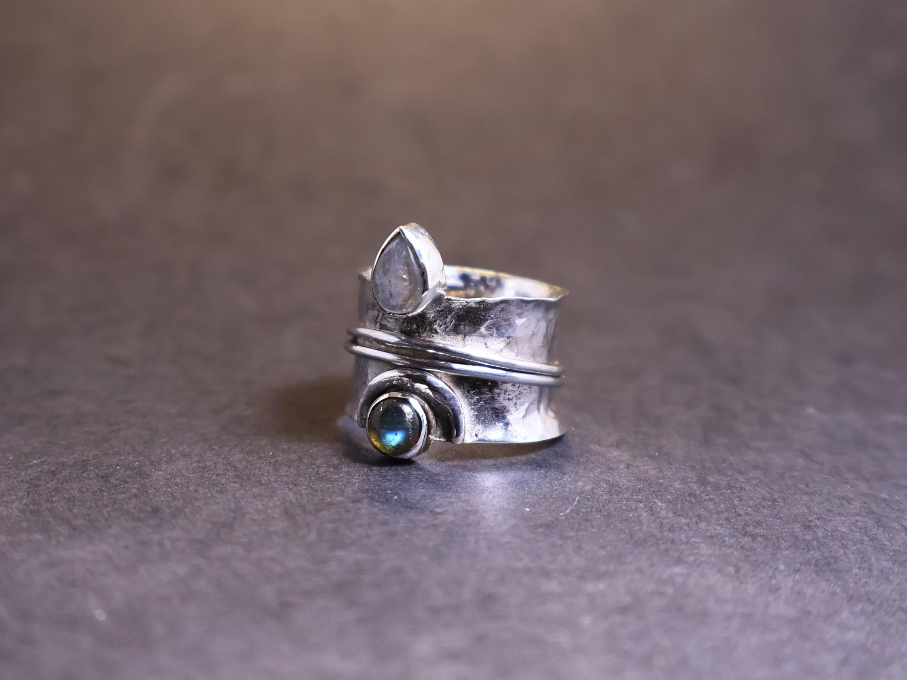 Handmade Moonstone Labradorite Band Ring, 925 Silver Handmade Ring, Size ONE SIZE - 2 Thumbnail