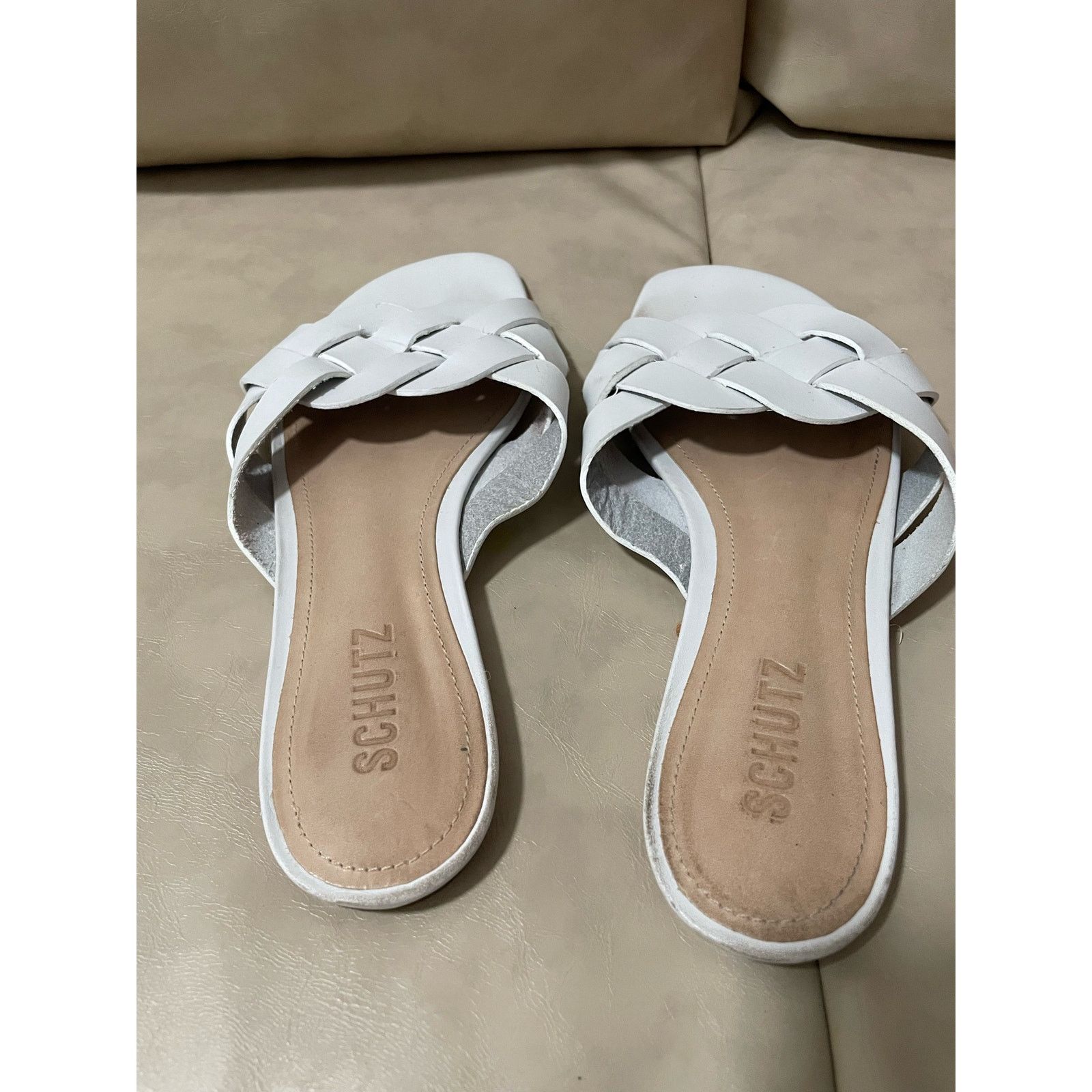 SCHUTZ Schutz - Tari Woven Leather Slide Sandals / white / 9B Size US 9 / IT 39 - 4 Thumbnail