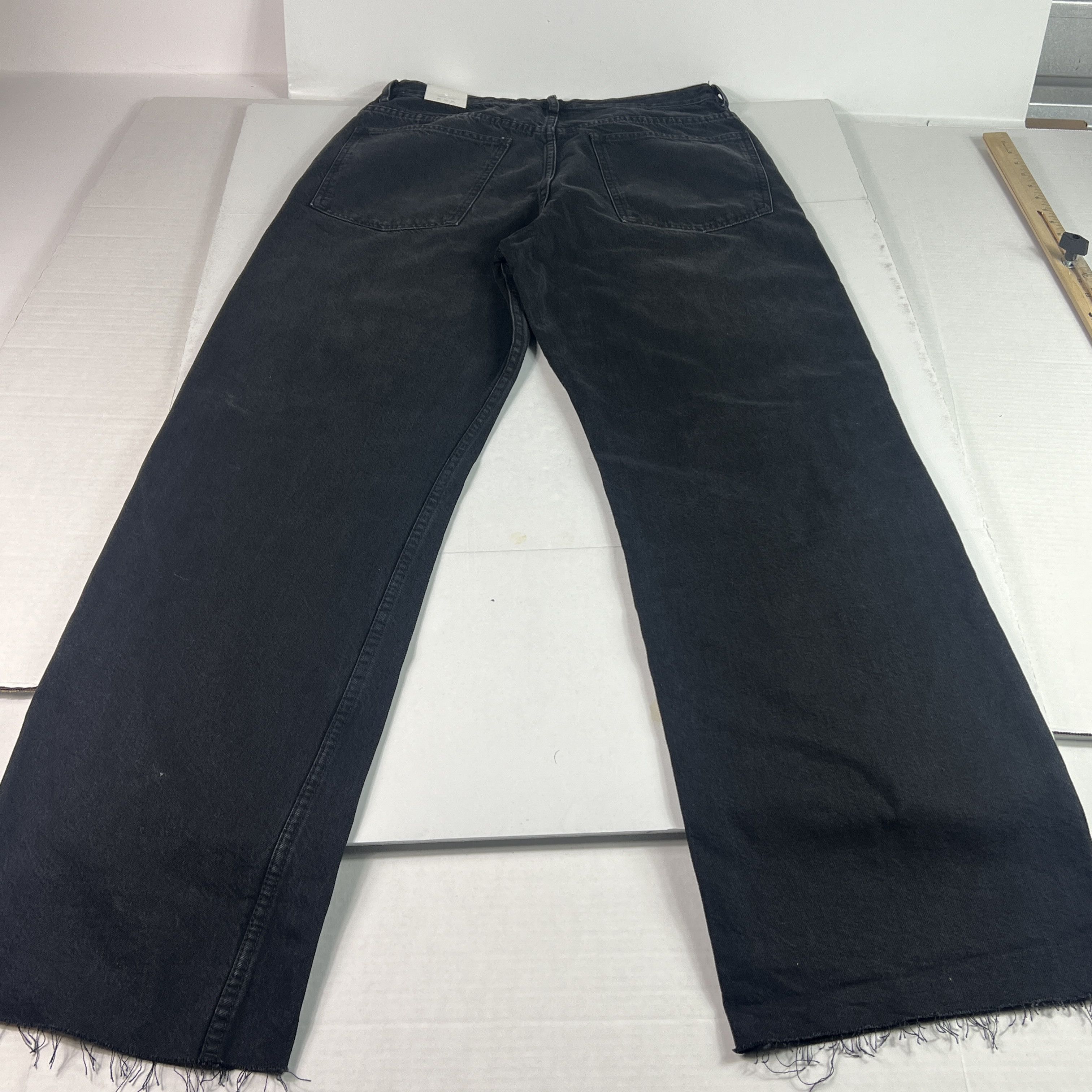 Zara Zara Jeans High Rise Wide Leg Black Raw Bottom Hem Denim Size 33" - 12 Thumbnail