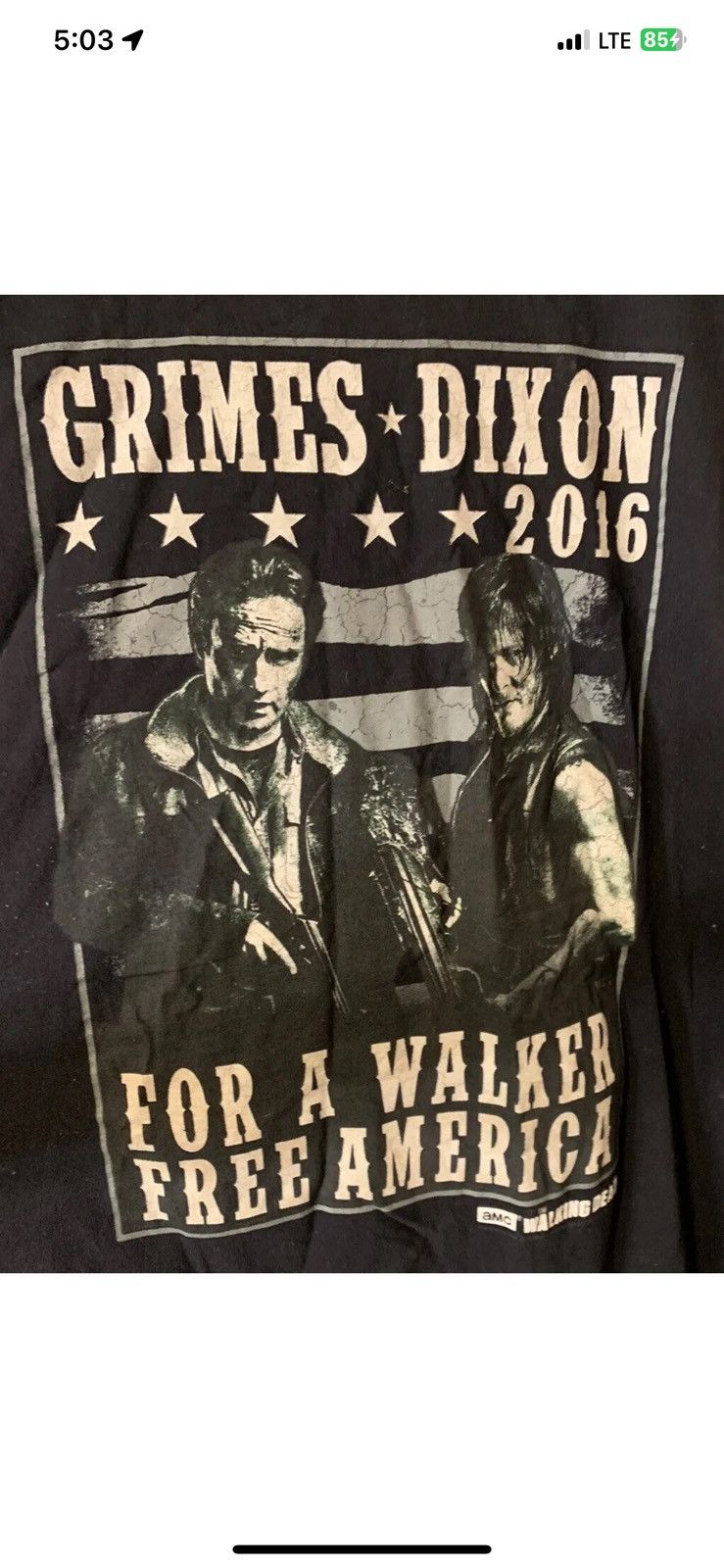 Fruit Of The Loom Walking dead mens sz 2XL zombie Dixon Grimes black t shirt Size US XXL / EU 58 / 5 - 4 Thumbnail