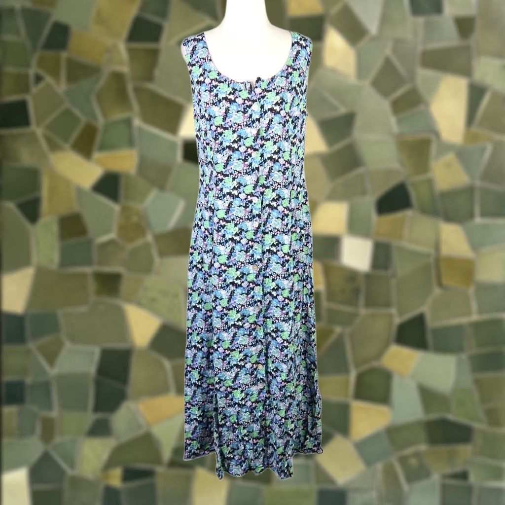 Brandblack VINTAGE JBS blue and black floral midi jumper dress Dress Sleeveless 90s Bohemian M Womens Size M / US 6-8 / IT 42-44 - 1 Thumbnail