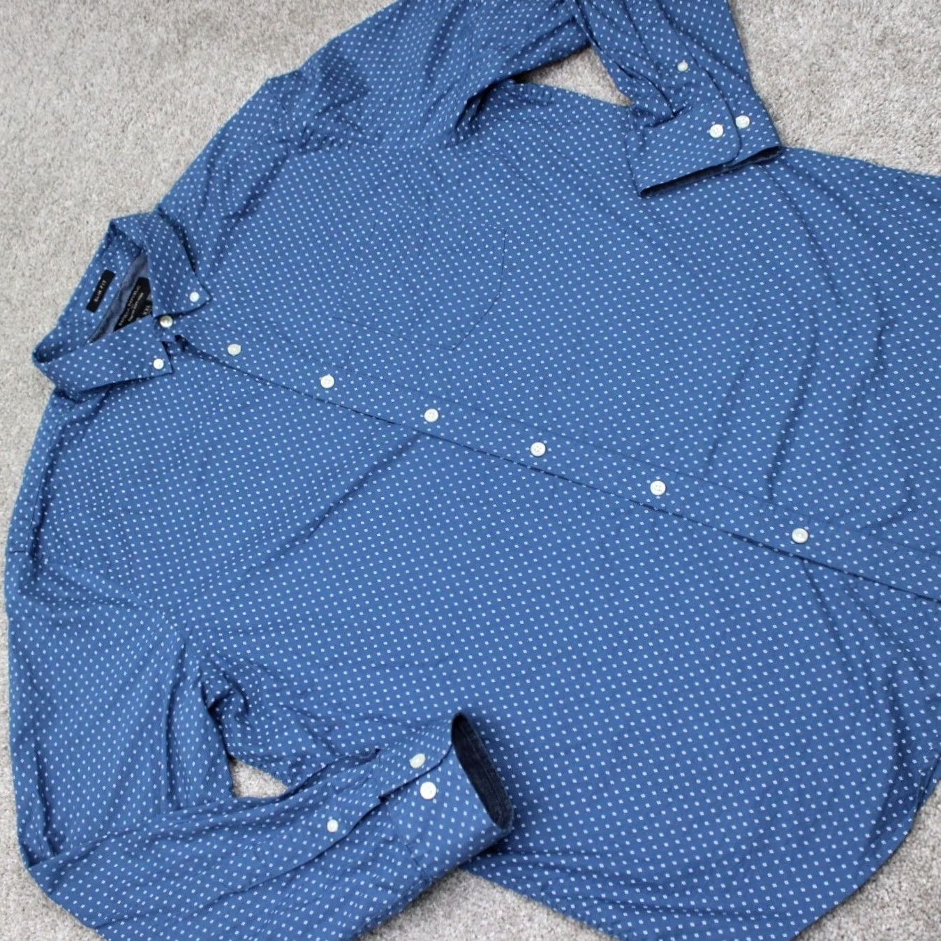 Banana Republic Banana Republic Shirt Men 2XL Blue Geometric L/S Button-Up Stretch 100% Cotton Slim Regular Vintage No Size US XXL / EU 58 / 5 - 6 Thumbnail